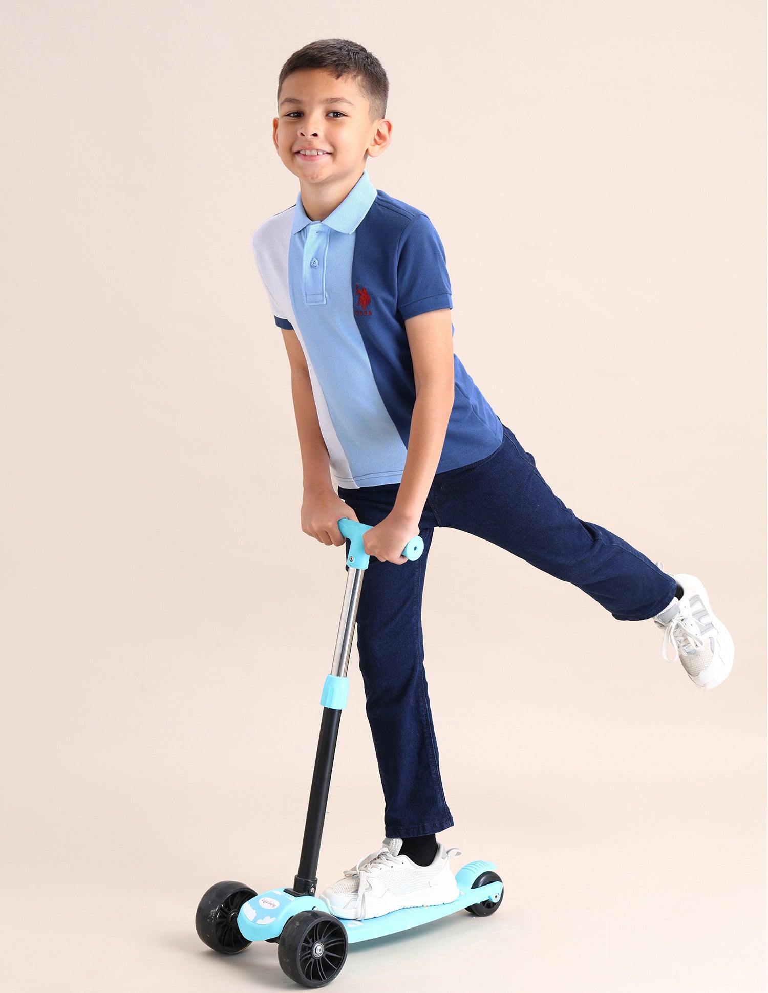 Boys Colour Block Regular Fit T-Shirt Light Blue - U.S. POLO ASSN. | Large