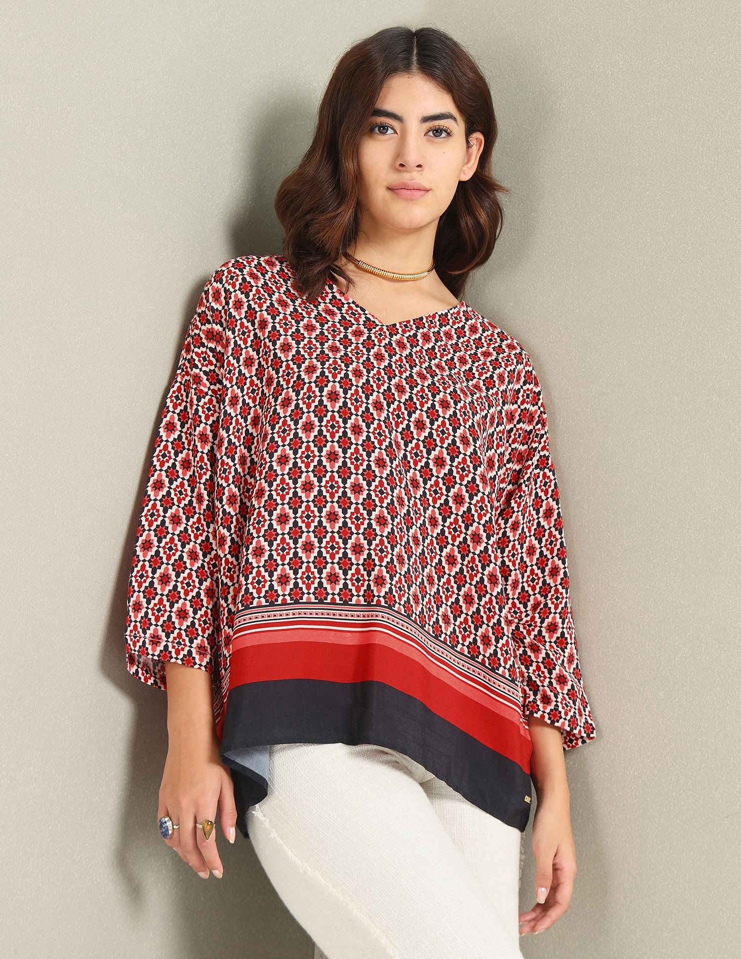 Geometric Print Kaftan Top Red - U.S. Polo Assn. India | Large