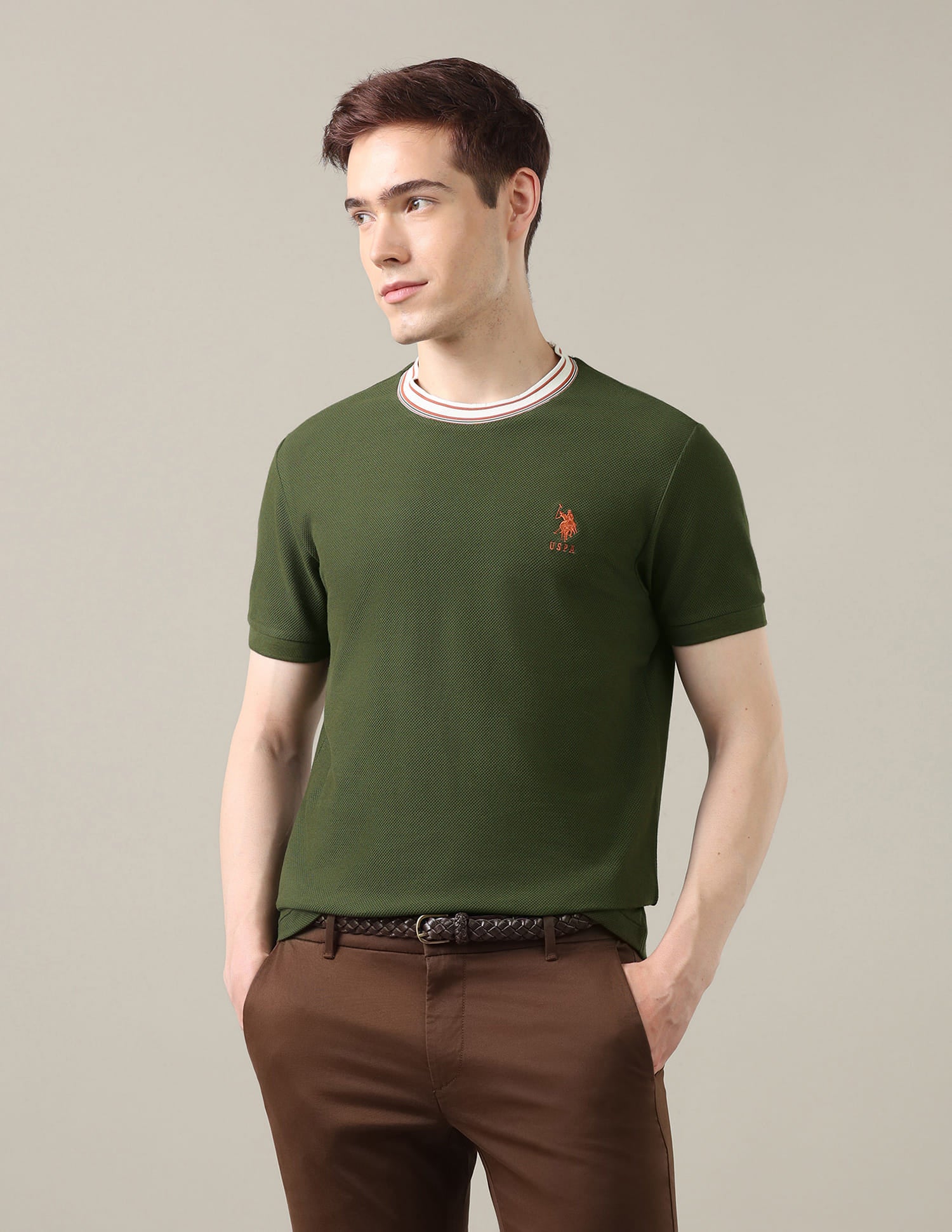 Solid Slim Fit T-Shirt Green - U.S. Polo Assn. India | Large