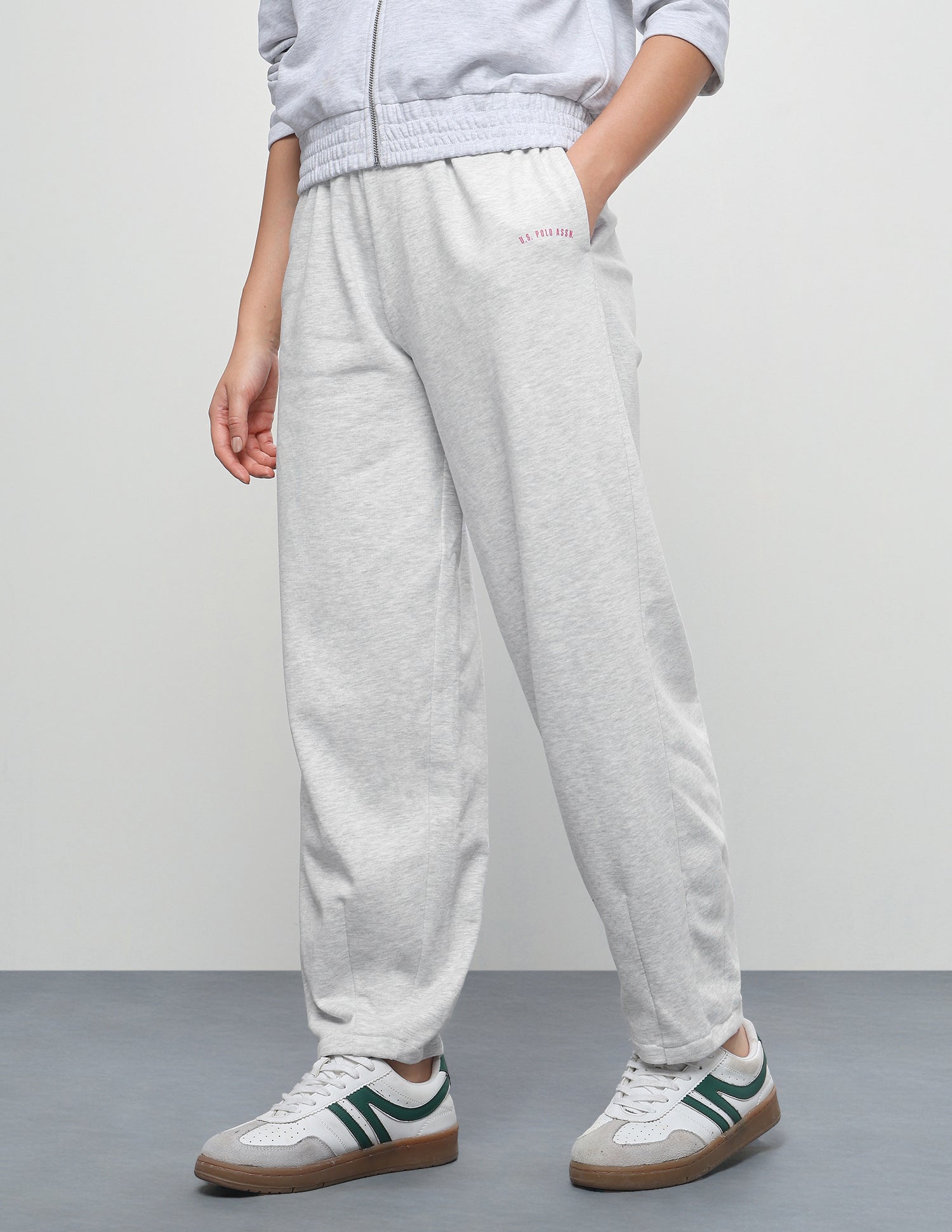 High Rise Barrel Fit Sweatpants Grey Melange - U.S. Polo Assn. India | Large