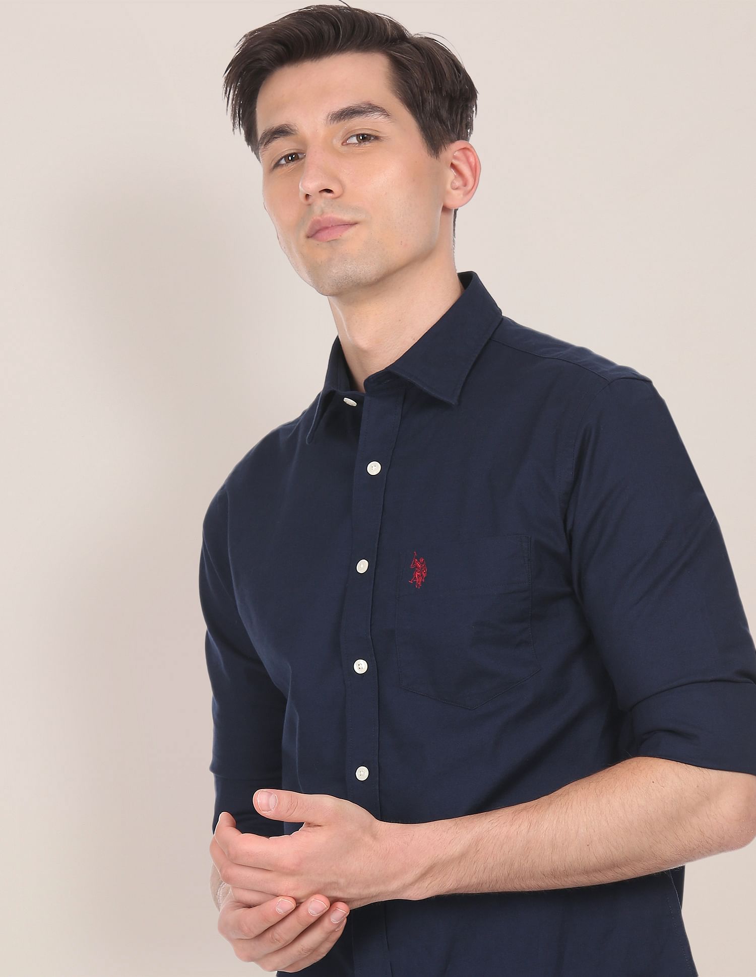 Spread Collar Solid Casual Shirt Navy - U.S. POLO ASSN. | Large