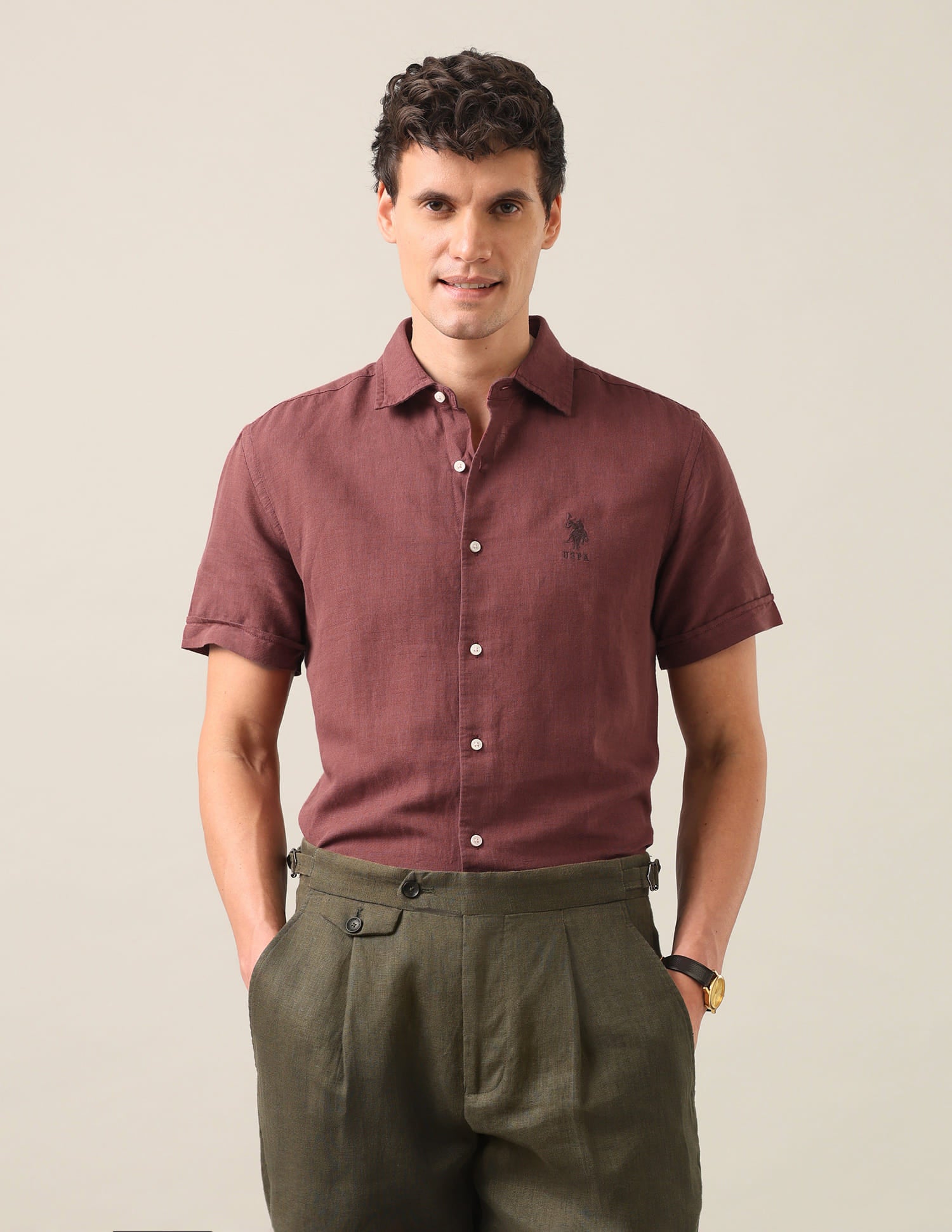 Solid Regular Fit Shirt Rust - U.S. Polo Assn. India | Large