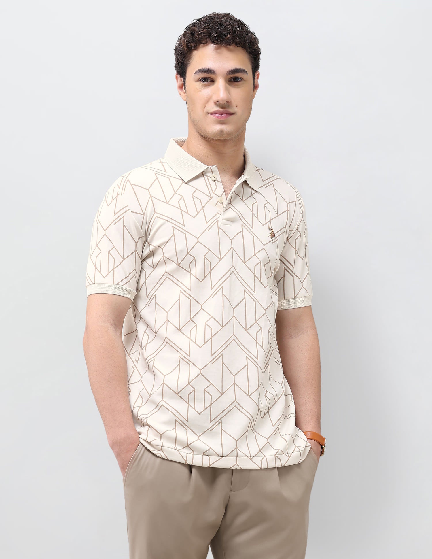 Geometric Printed Slim Fit Polo Shirt