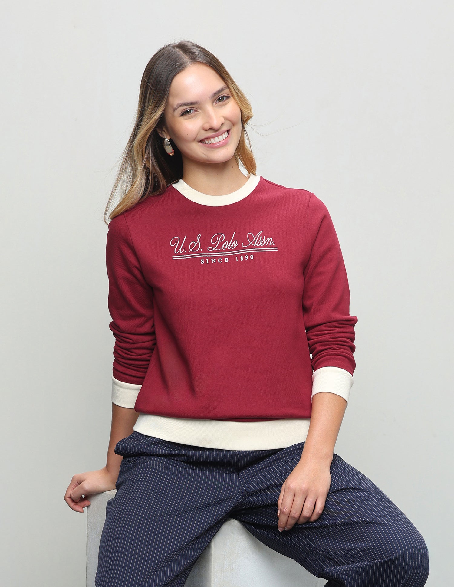 Typographic Brand Printed Regular Fit Sweatshirt Dark Red - U.S. Polo Assn. India | Large