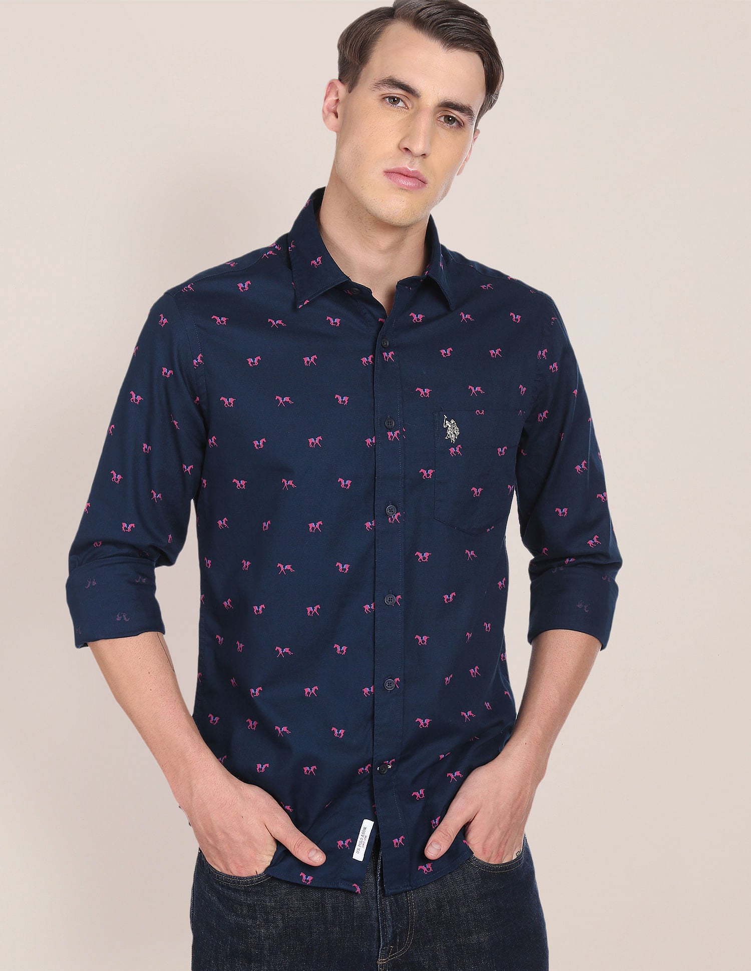 Spread Collar Printed Casual Shirt Navy - U.S. Polo Assn. India | Large