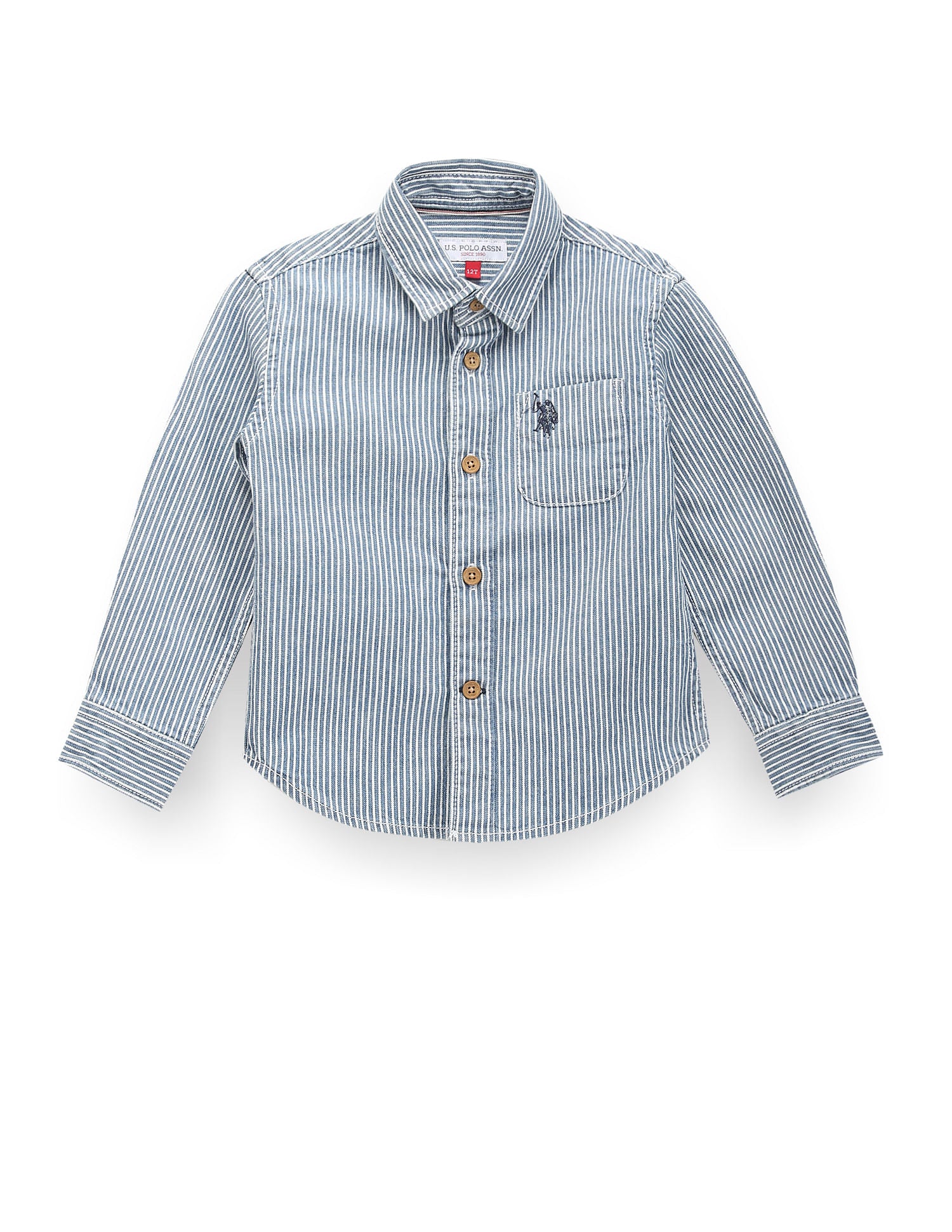 Boys Cutaway Collar Vertical Stripe Shirt