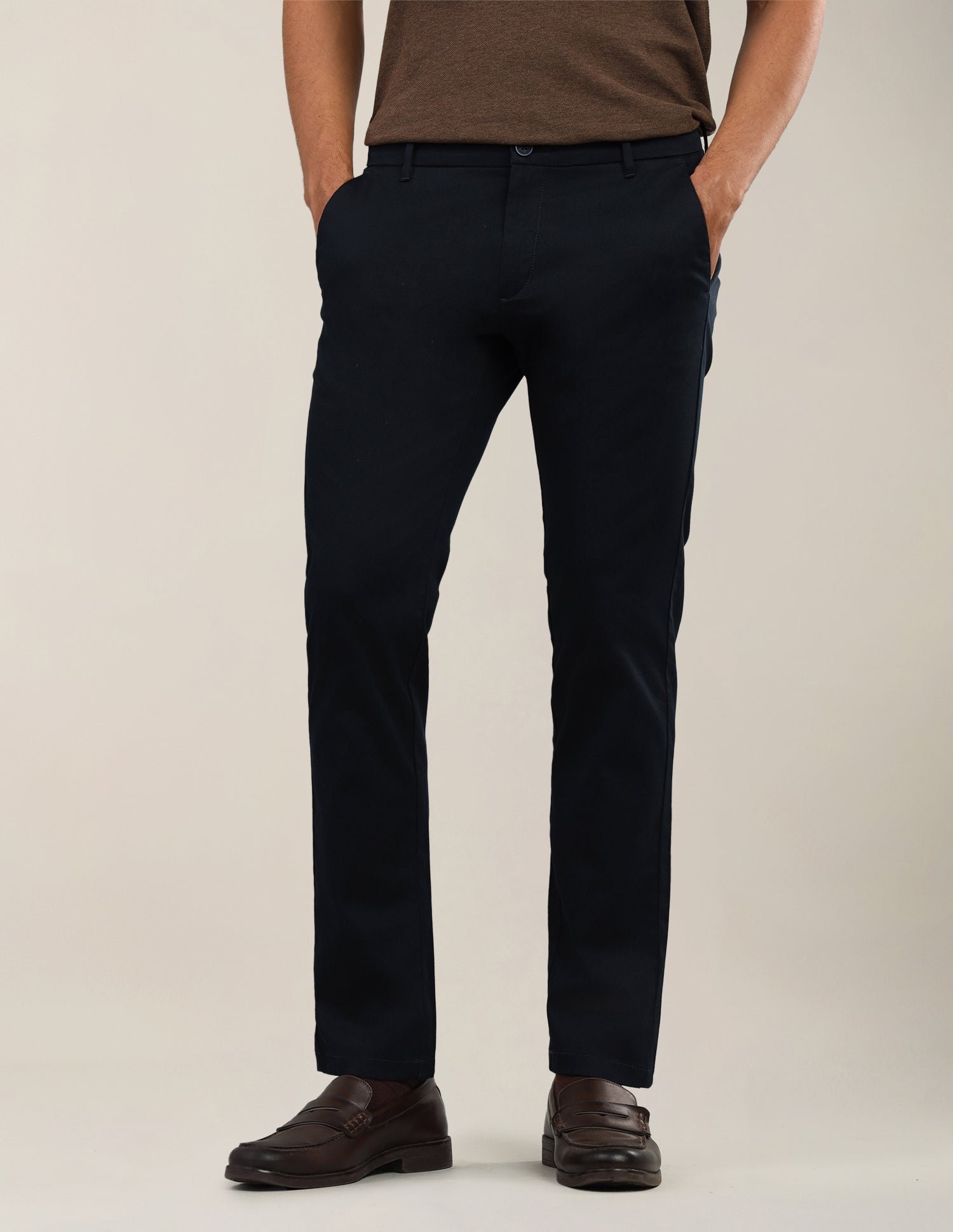 Denver Slim Fit Dobby Trousers Navy - U.S. Polo Assn. India | Large