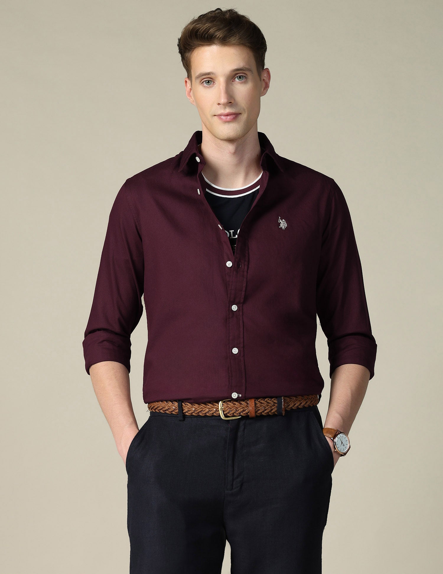 Tailored Fit Dobby Shirt Burgundy - U.S. POLO ASSN. | Large