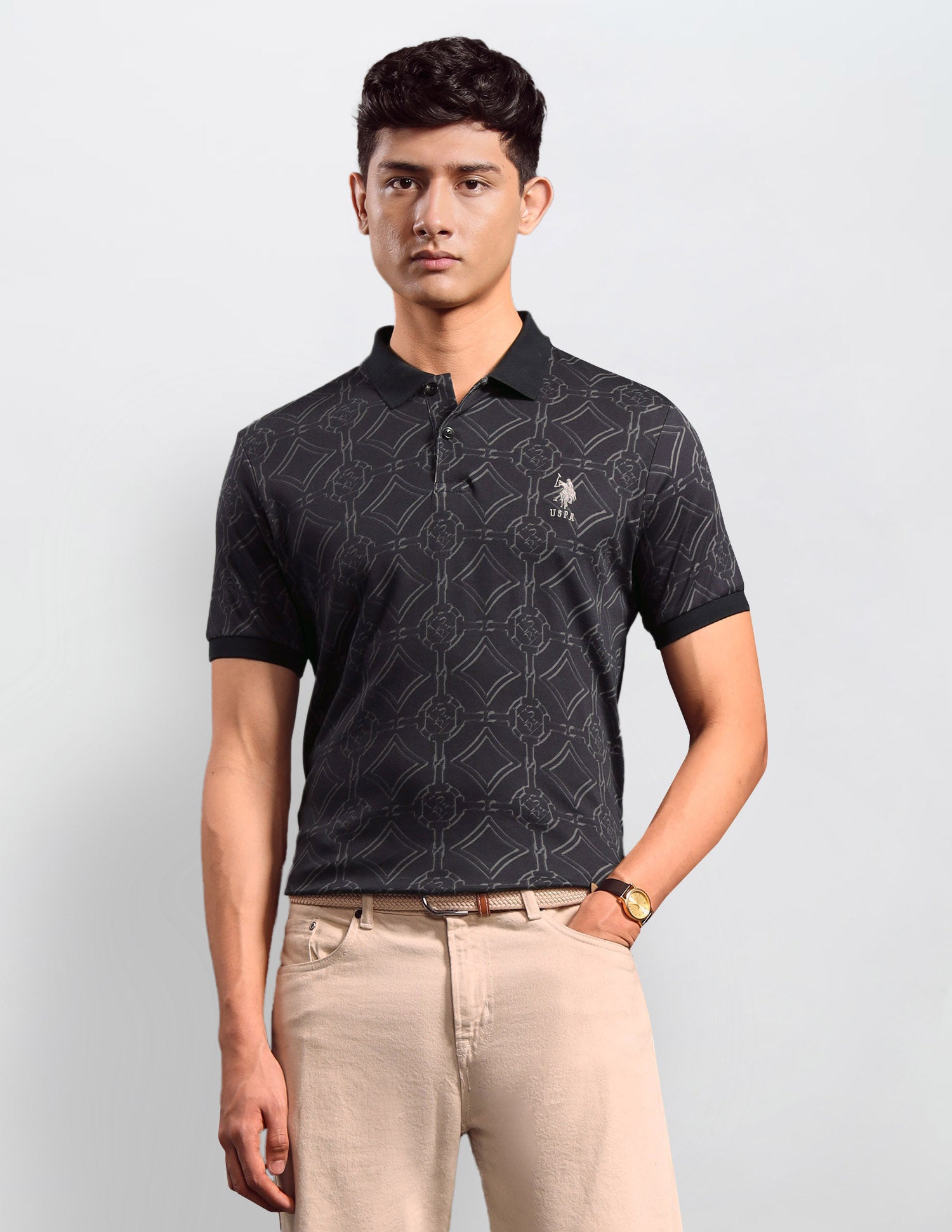 Geometric Printed Muscle Fit Polo shirt