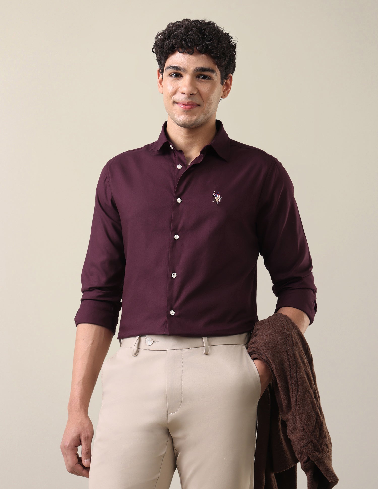 Twill Regular Fit Shirt Maroon - U.S. Polo Assn. India | Large