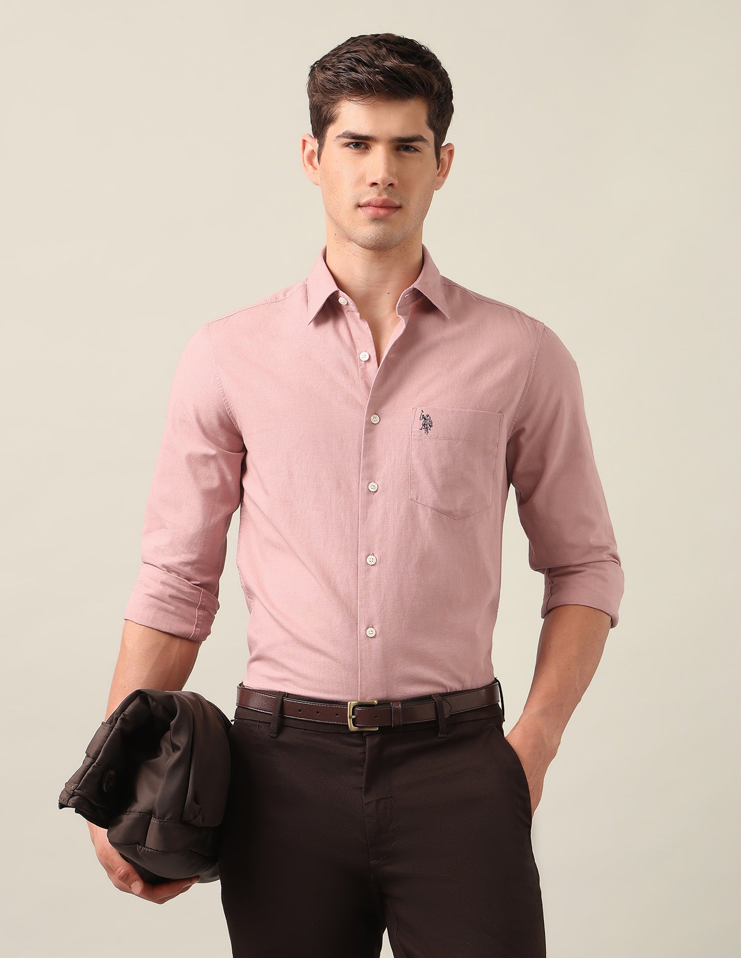 Tailored Fit Solid Shirt Peach - U.S. Polo Assn. India | Large