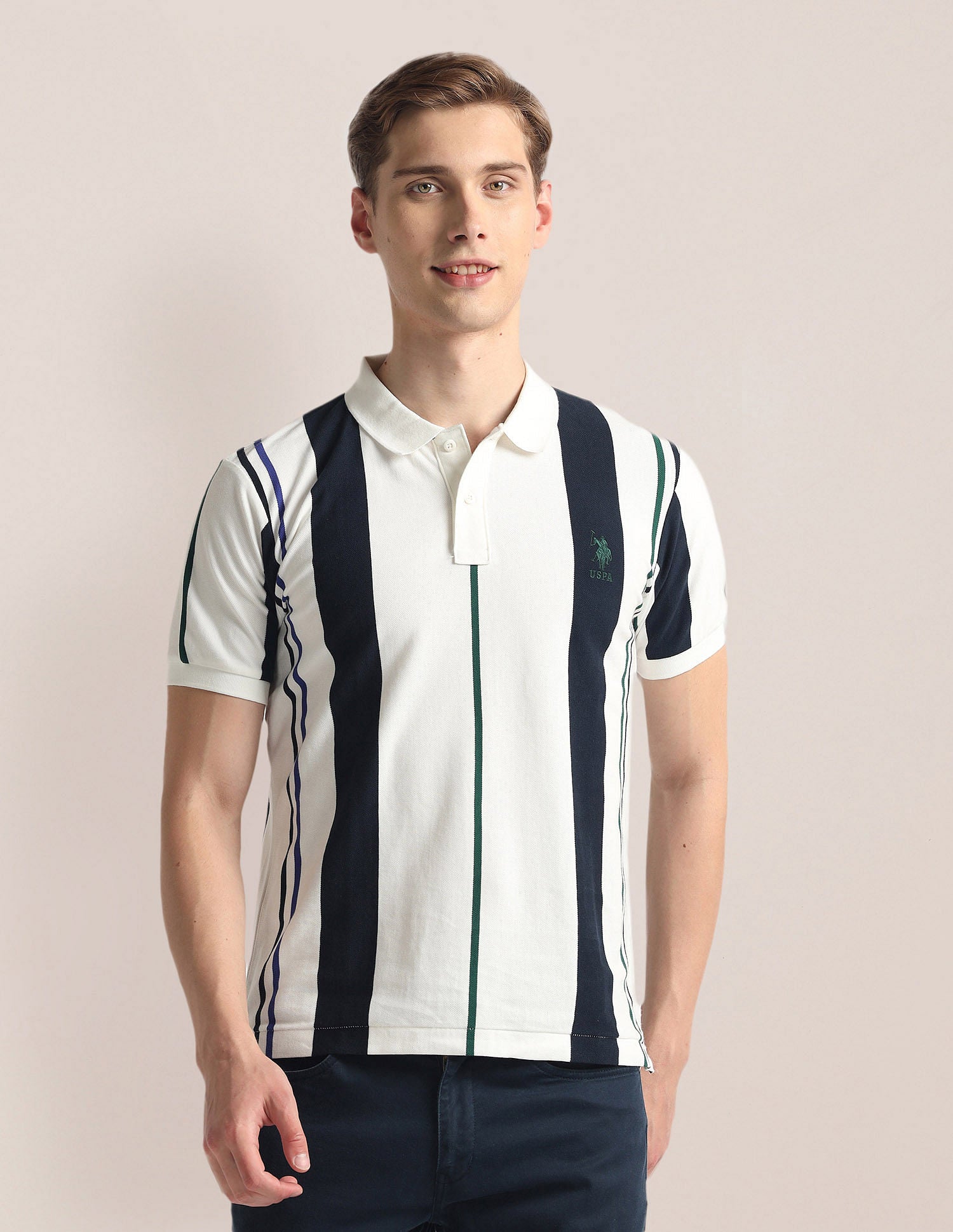 Vertical Stripe Slim Polo Shirt