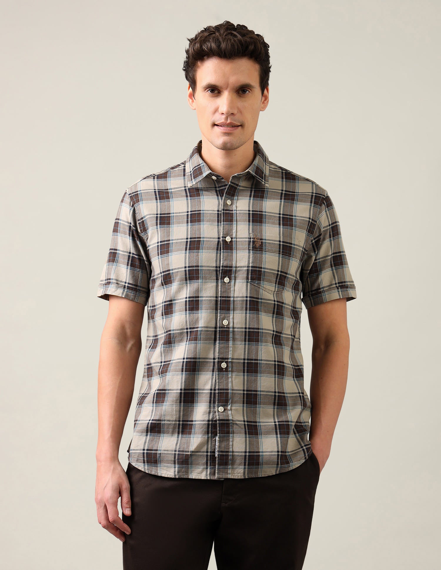 Grid Tattersall Checked Regular Fit Shirt Brown - U.S. Polo Assn. India | Large