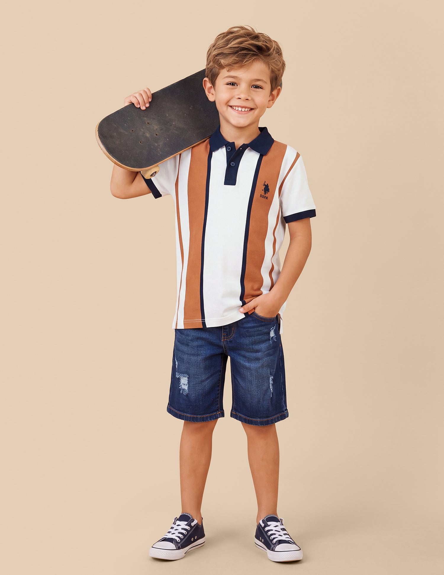 Vertical Striped Regular Fit Polo Shirt Rust - U.S. Polo Assn. India | Large