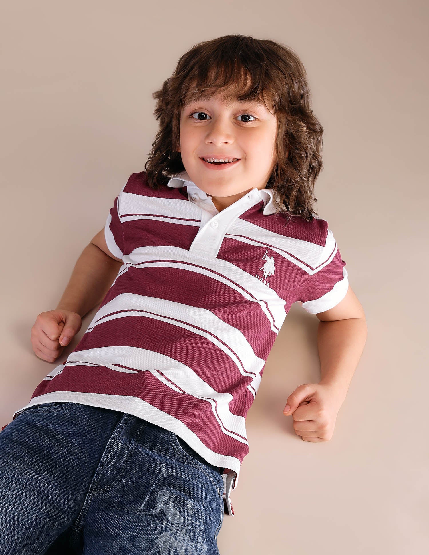 Boys Horizontal Striped Pure Cotton Polo Shirt