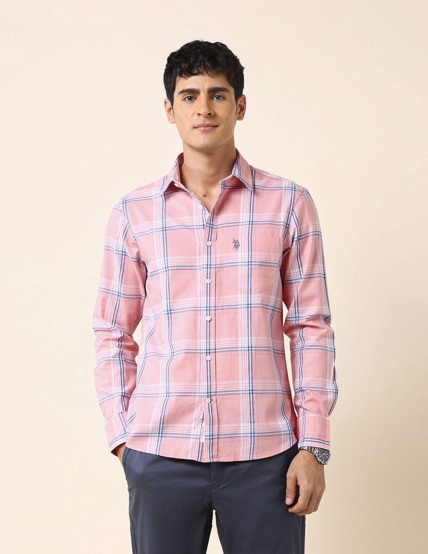 Tartan Checked Tailored Fit Shirt Pink - U.S. Polo Assn. India | Large