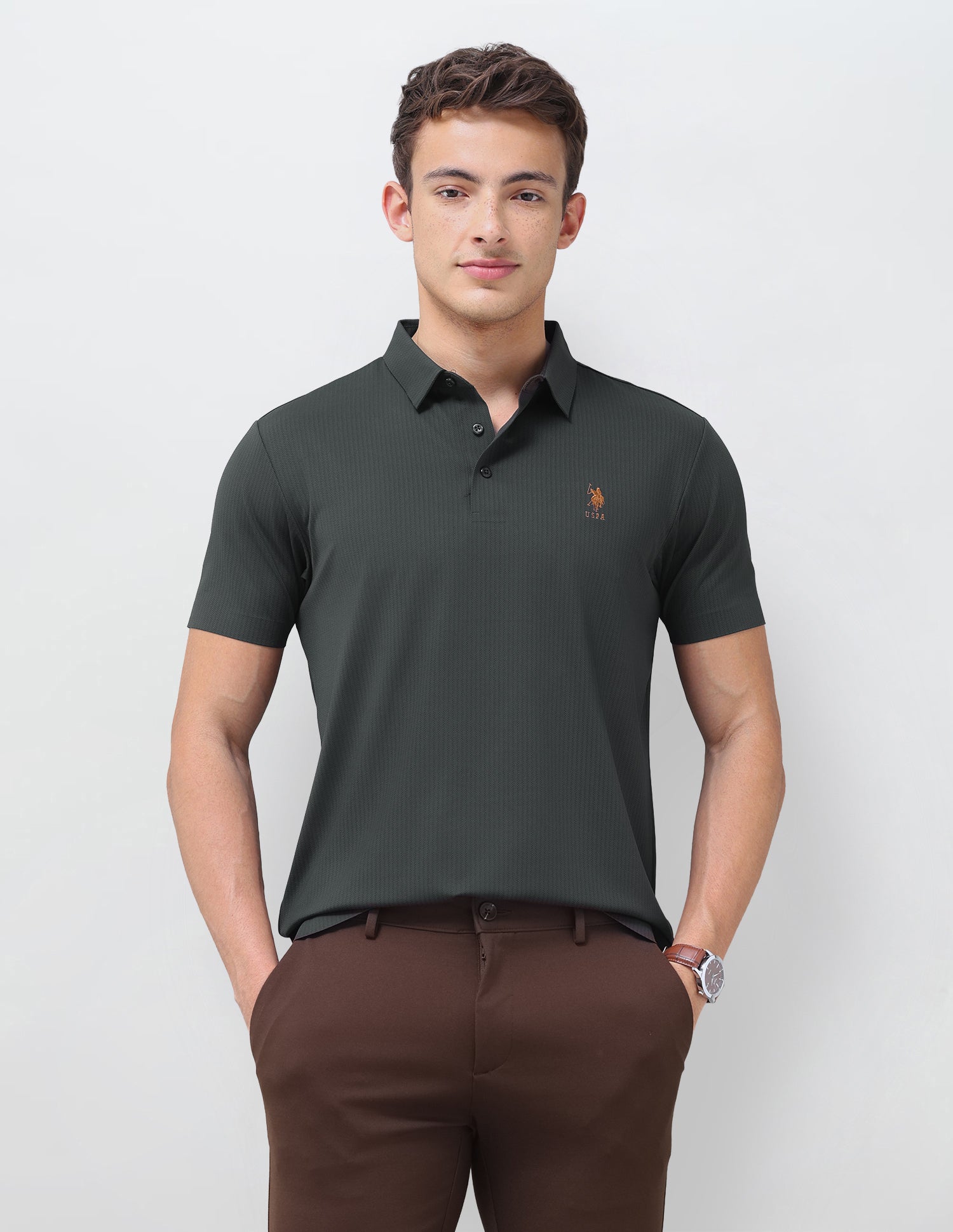 Jacquard Slim Fit Polo Shirt Dark Grey - U.S. Polo Assn. India | Large