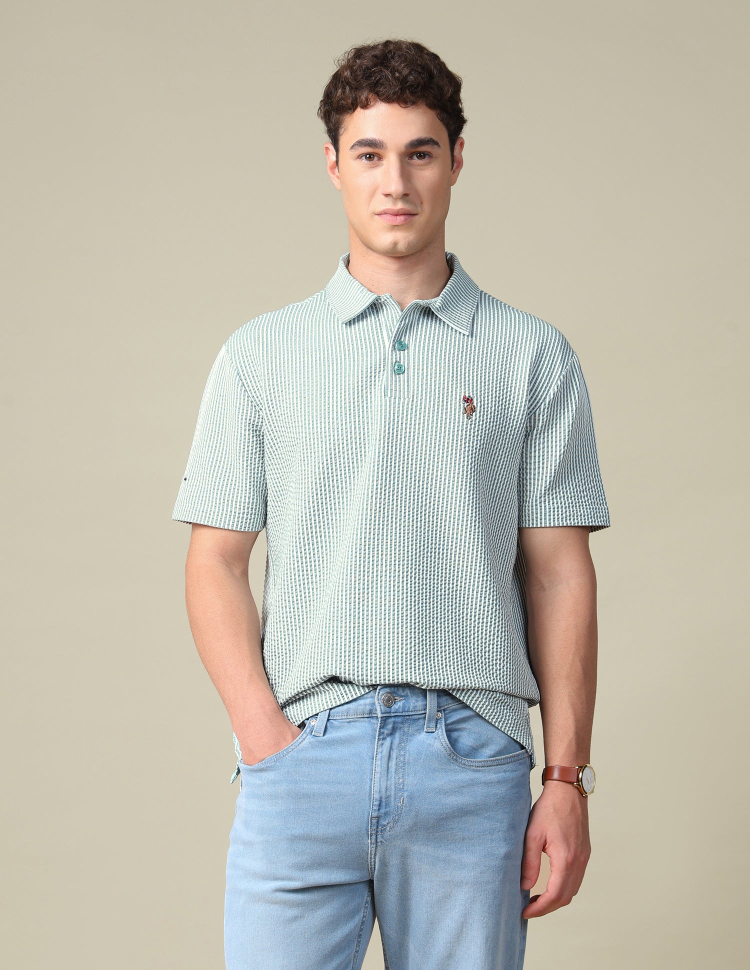 Vertical Striped Relaxed Fit Polo Shirt Green - U.S. Polo Assn. India | Large