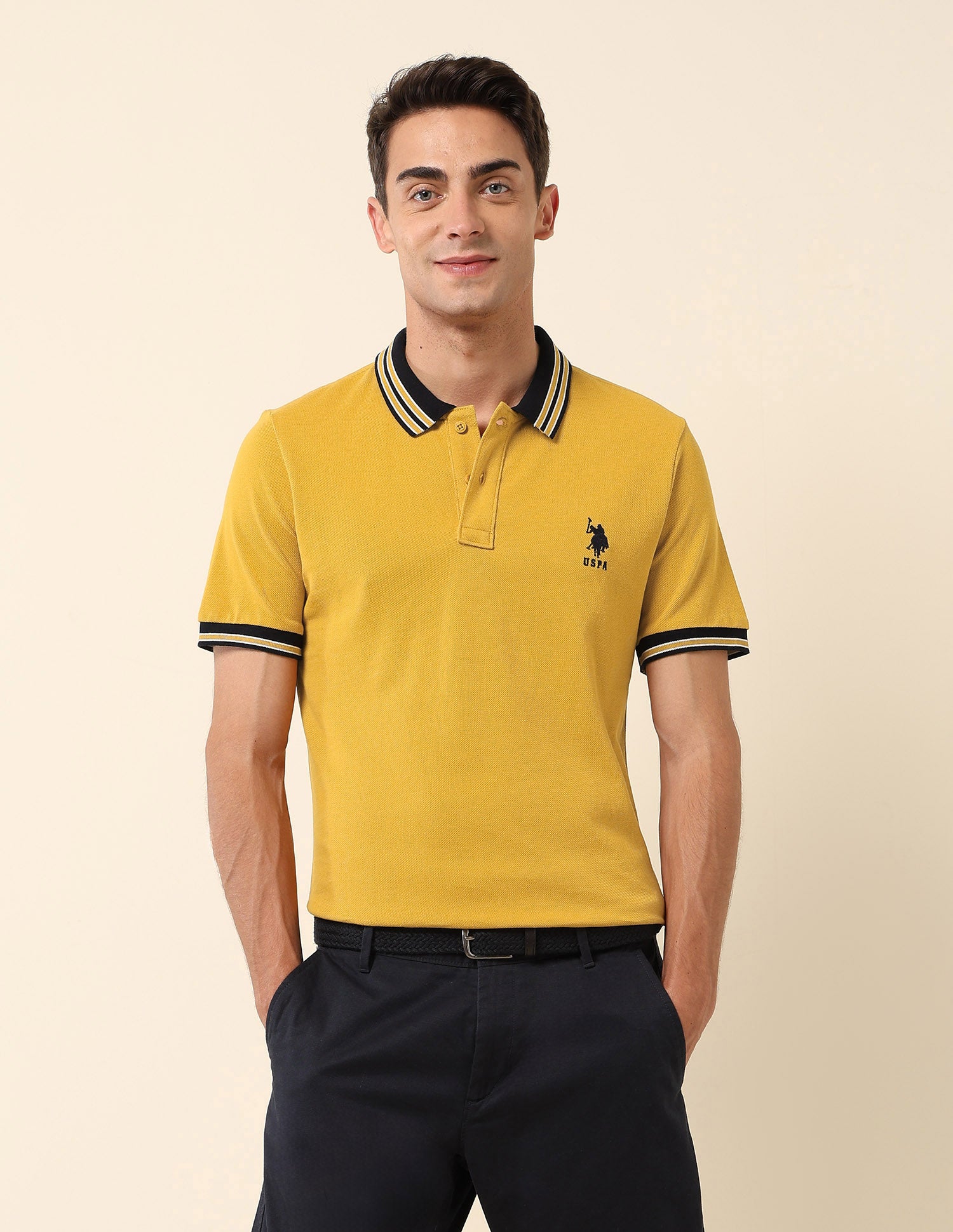 Pure Cotton Slim Fit Polo Shirt Yellow - U.S. Polo Assn. India | Large
