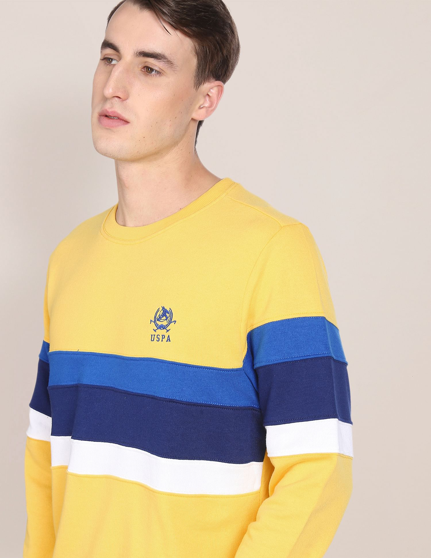 Crew Neck Panelled Sweatshirt Yellow - U.S. Polo Assn. India | Large