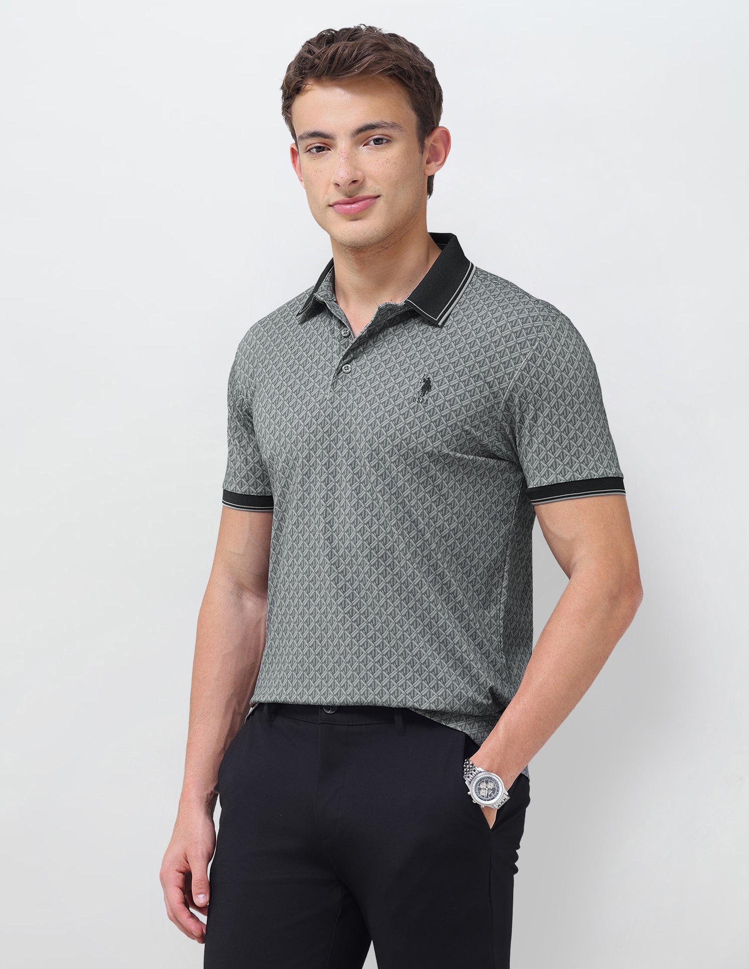 Geometric Printed Slim Fit Polo Shirt Stone - U.S. Polo Assn. India | Large
