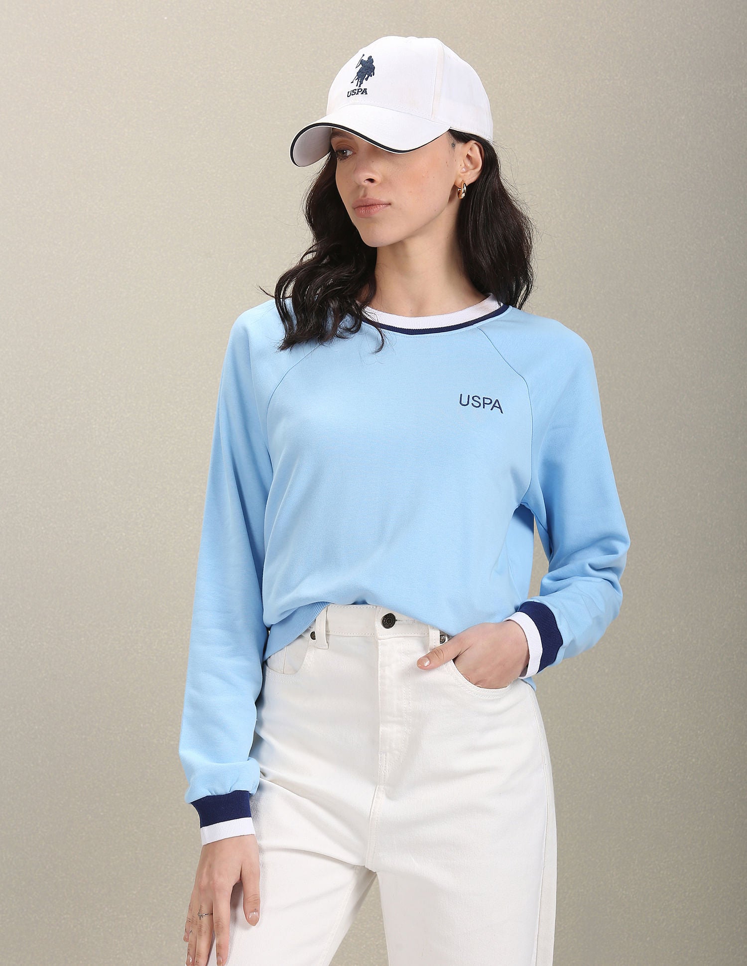 Crew Neck Raglan Sleeve Sweatshirt Light Blue - U.S. Polo Assn. India | Large