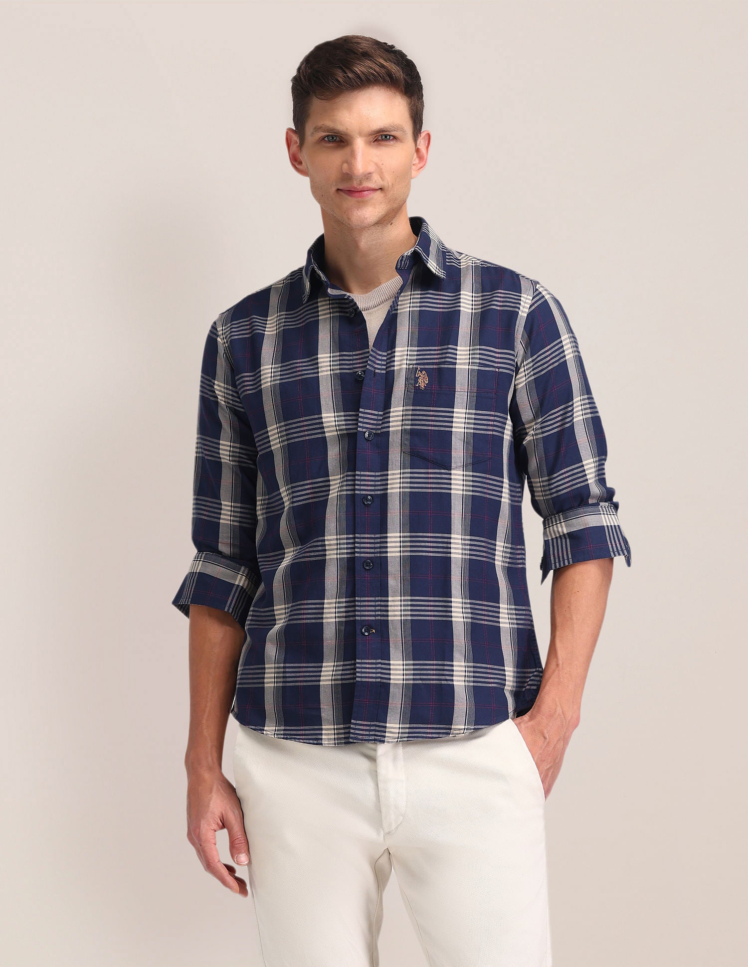 Tartan Check Tailored Fit Shirt Navy - U.S. Polo Assn. India | Large