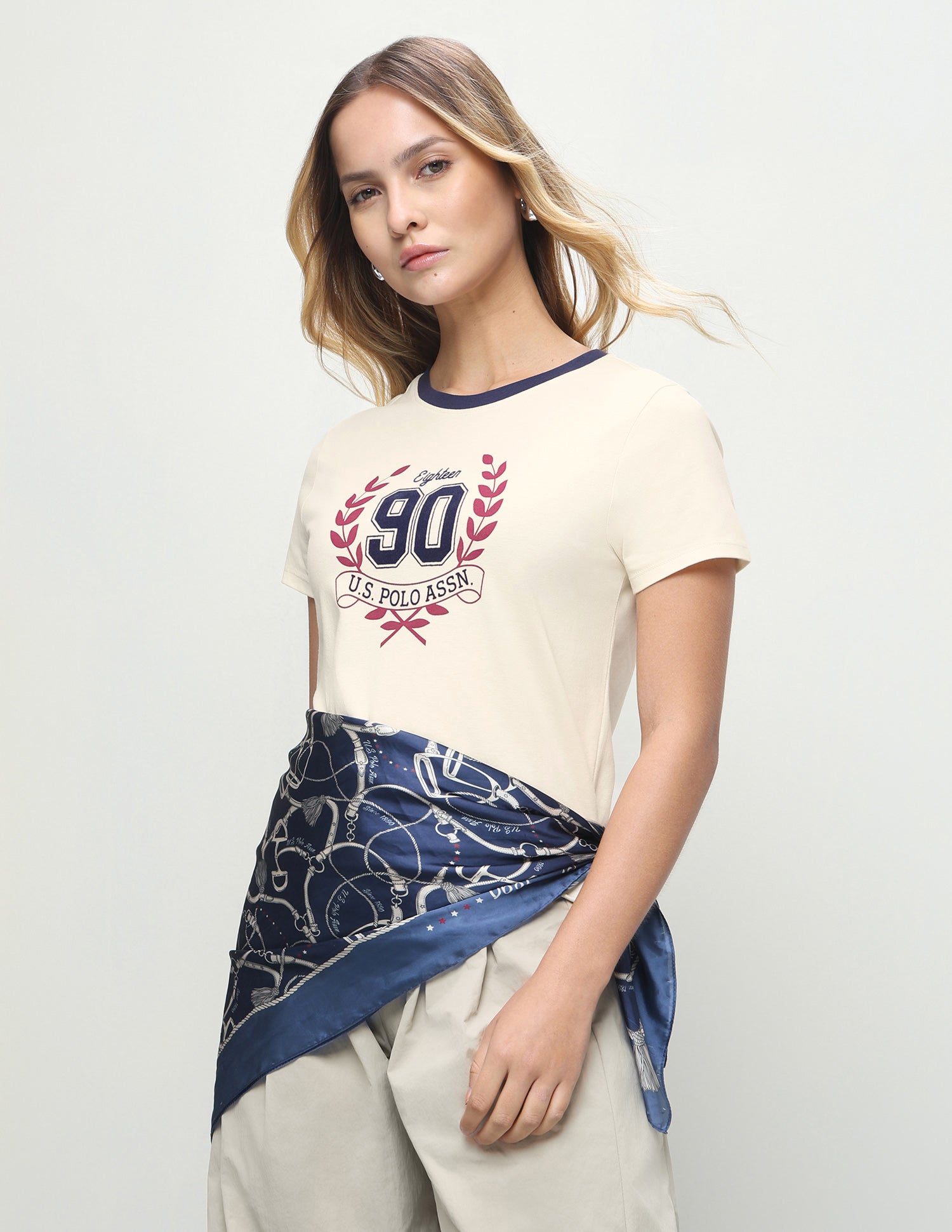 Graphic Brand Printed Regular Fit T-Shirt Ecru - U.S. Polo Assn. India | Large