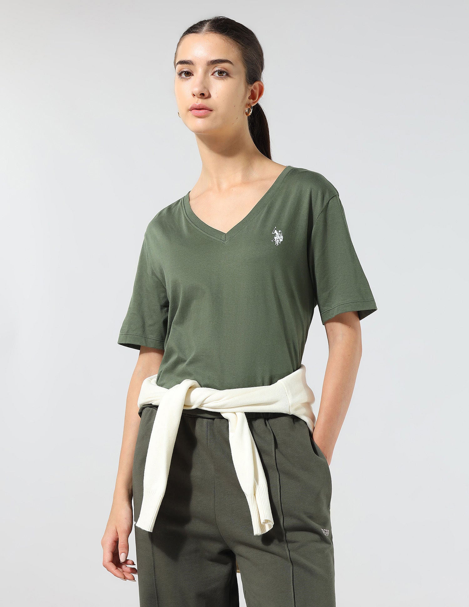 Boxy Fit Solid Lounge T-Shirt Olive - U.S. POLO ASSN. | Large