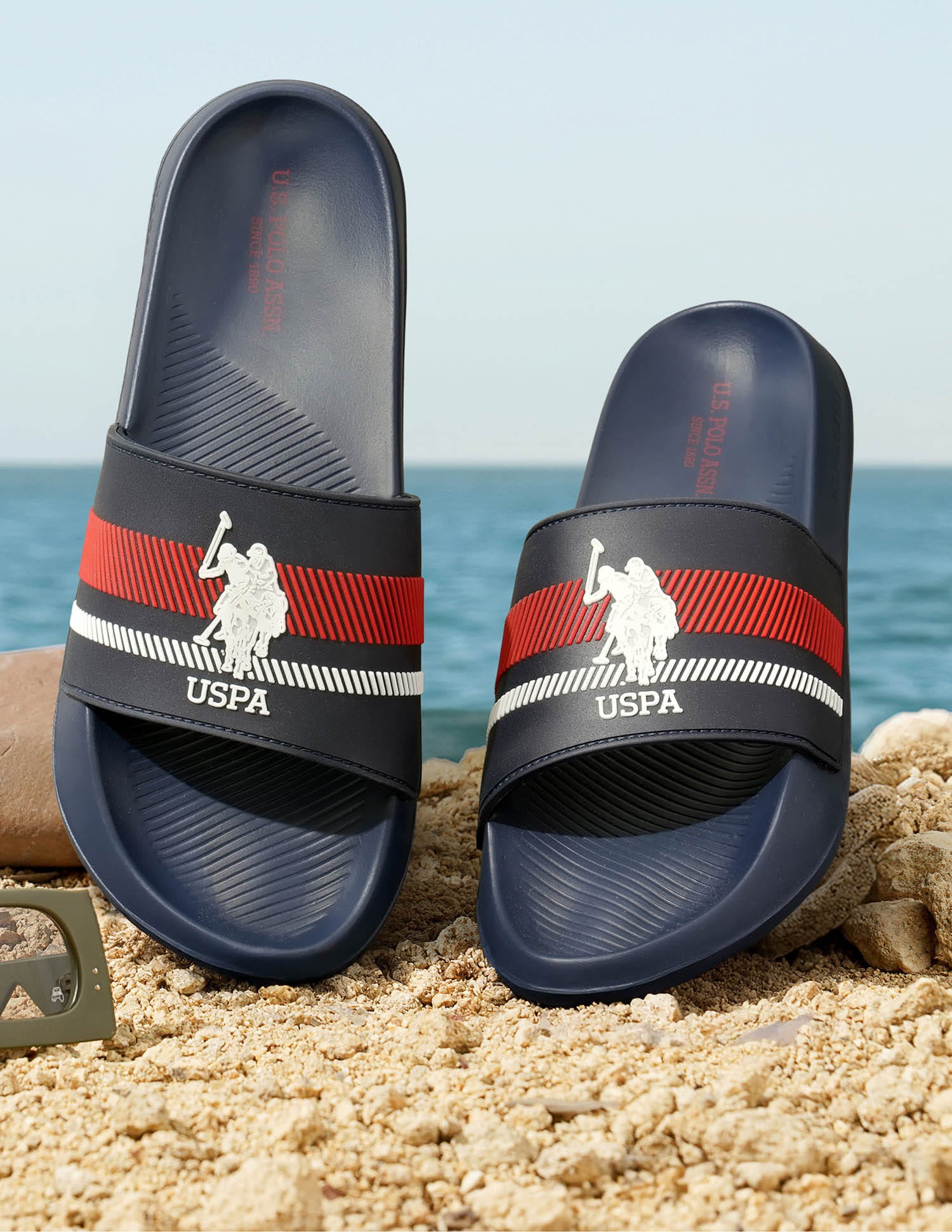 Men Rafa Brand Printed Sliders Navy - U.S. Polo Assn. India | Large