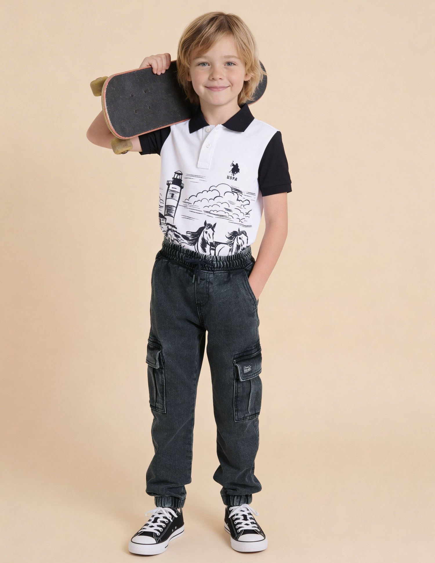 Mid Rise Regular Fit Cargo Jeans Dark Grey - U.S. Polo Assn. India | Large