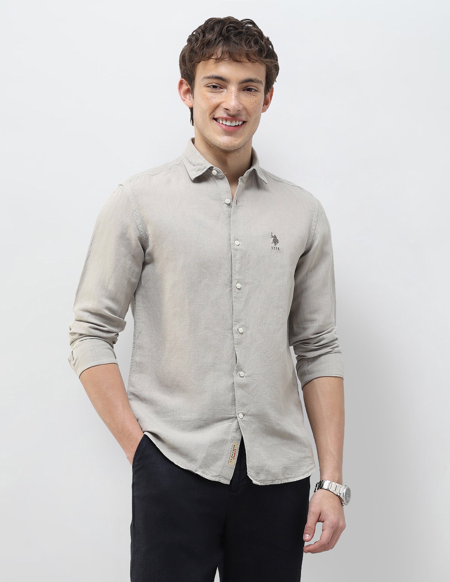 Solid Regular Fit Shirt Grey - U.S. Polo Assn. India | Large