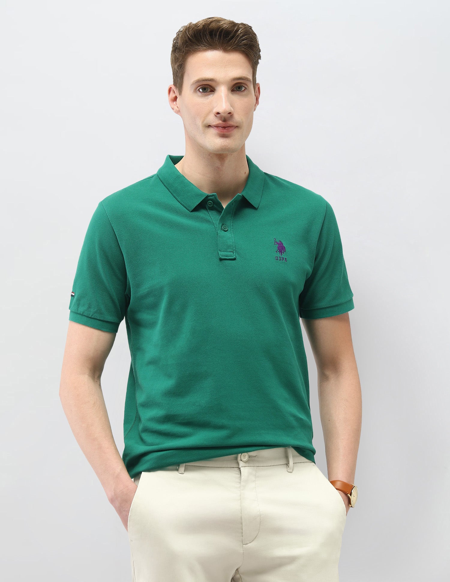 Solid Slim Fit Polo Shirt Green - U.S. Polo Assn. India | Large