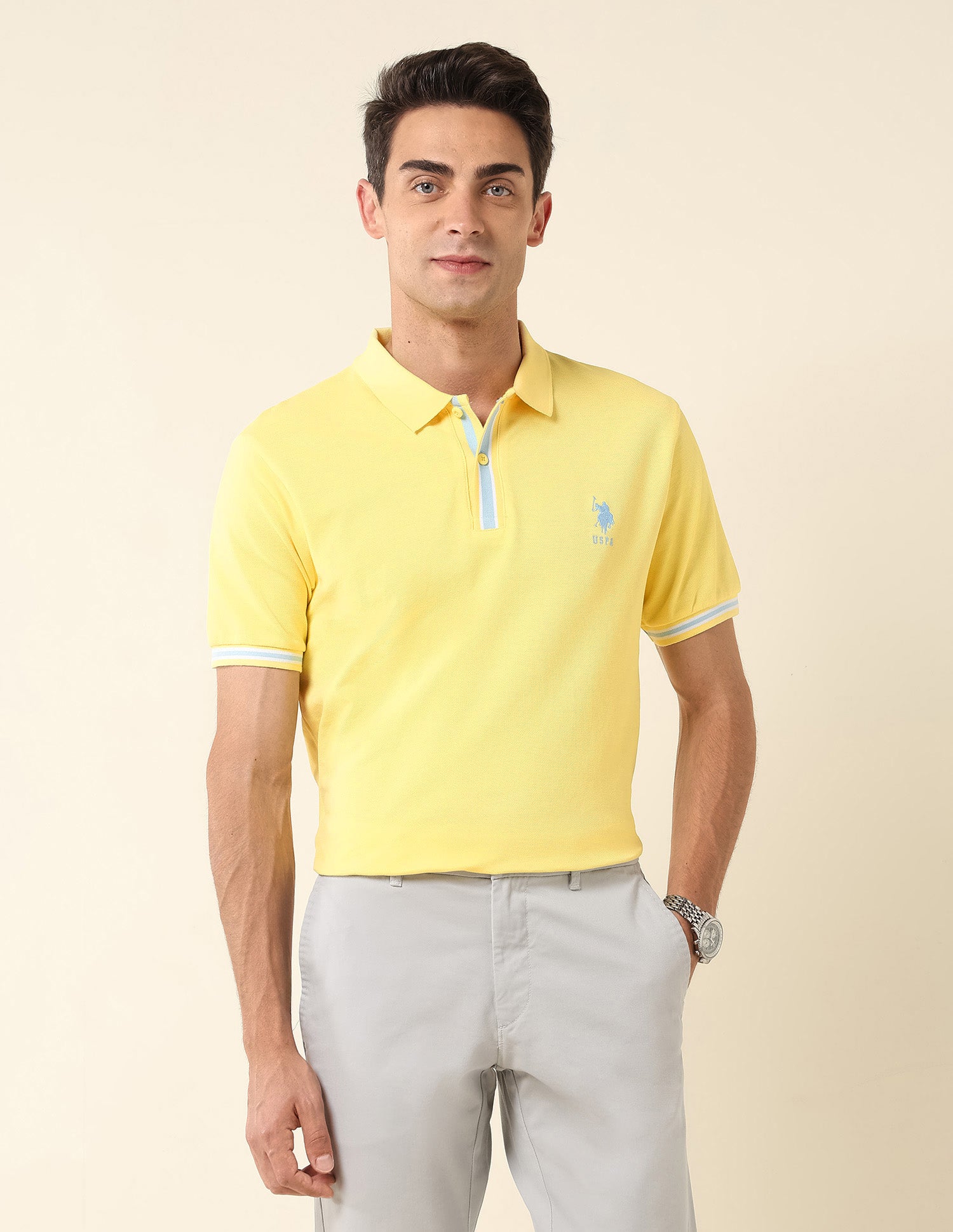 Pure Cotton Slim Fit Polo Shirt Yellow - U.S. Polo Assn. India | Large