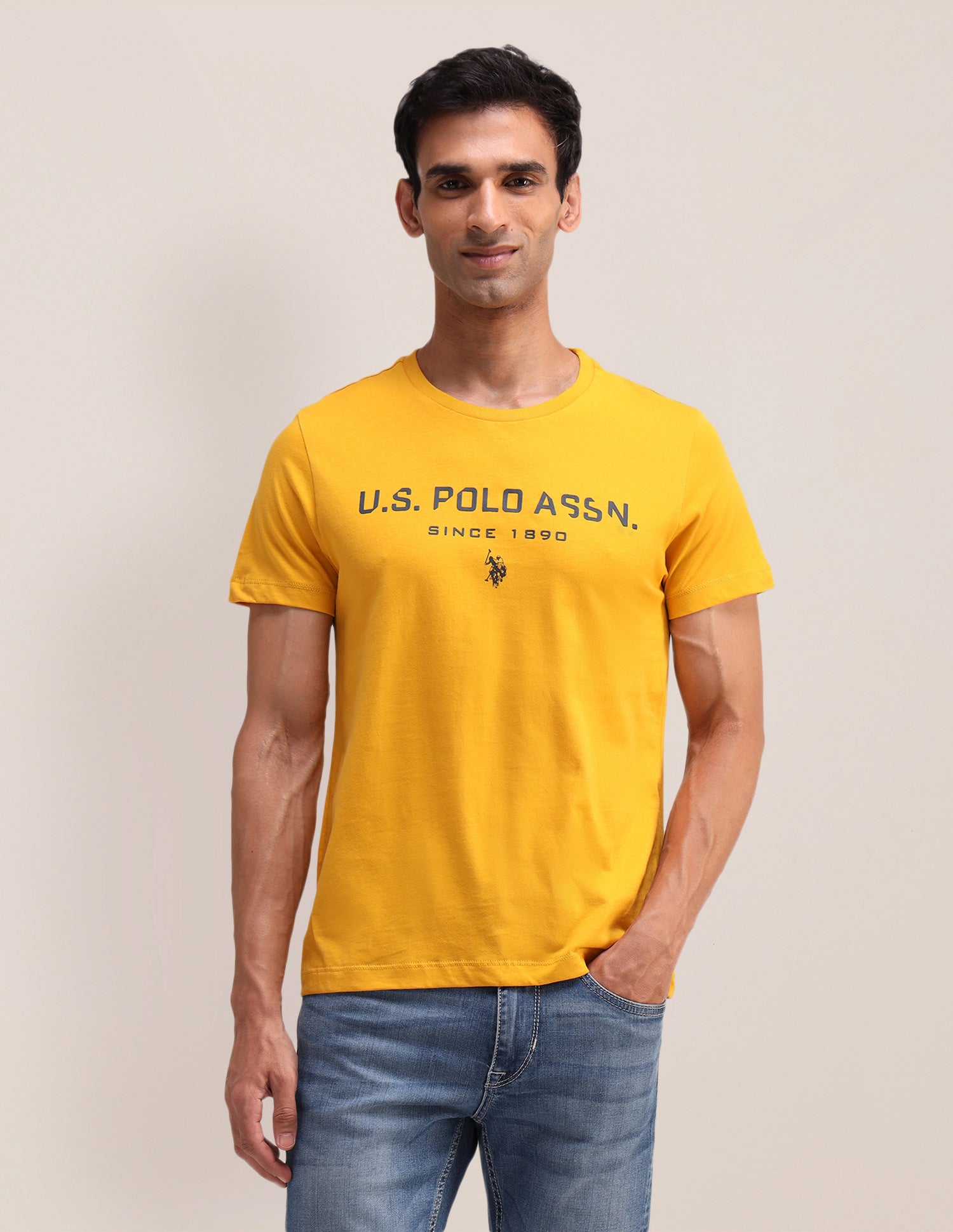 Brand Printed Slim Fit T-Shirt Mustard - U.S. Polo Assn. India | Large