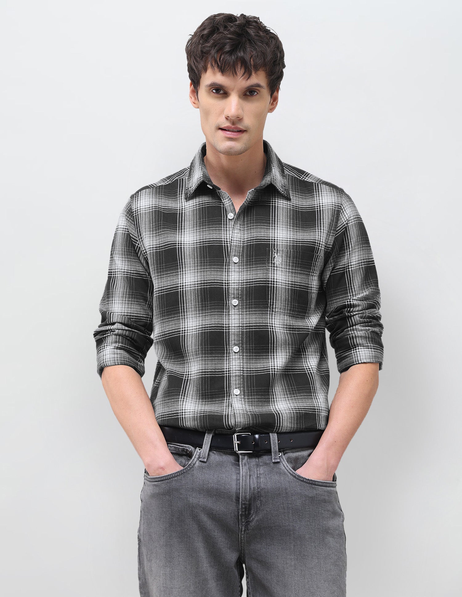 Twill Tartan Checked Shirt Black - U.S. Polo Assn. India | Large