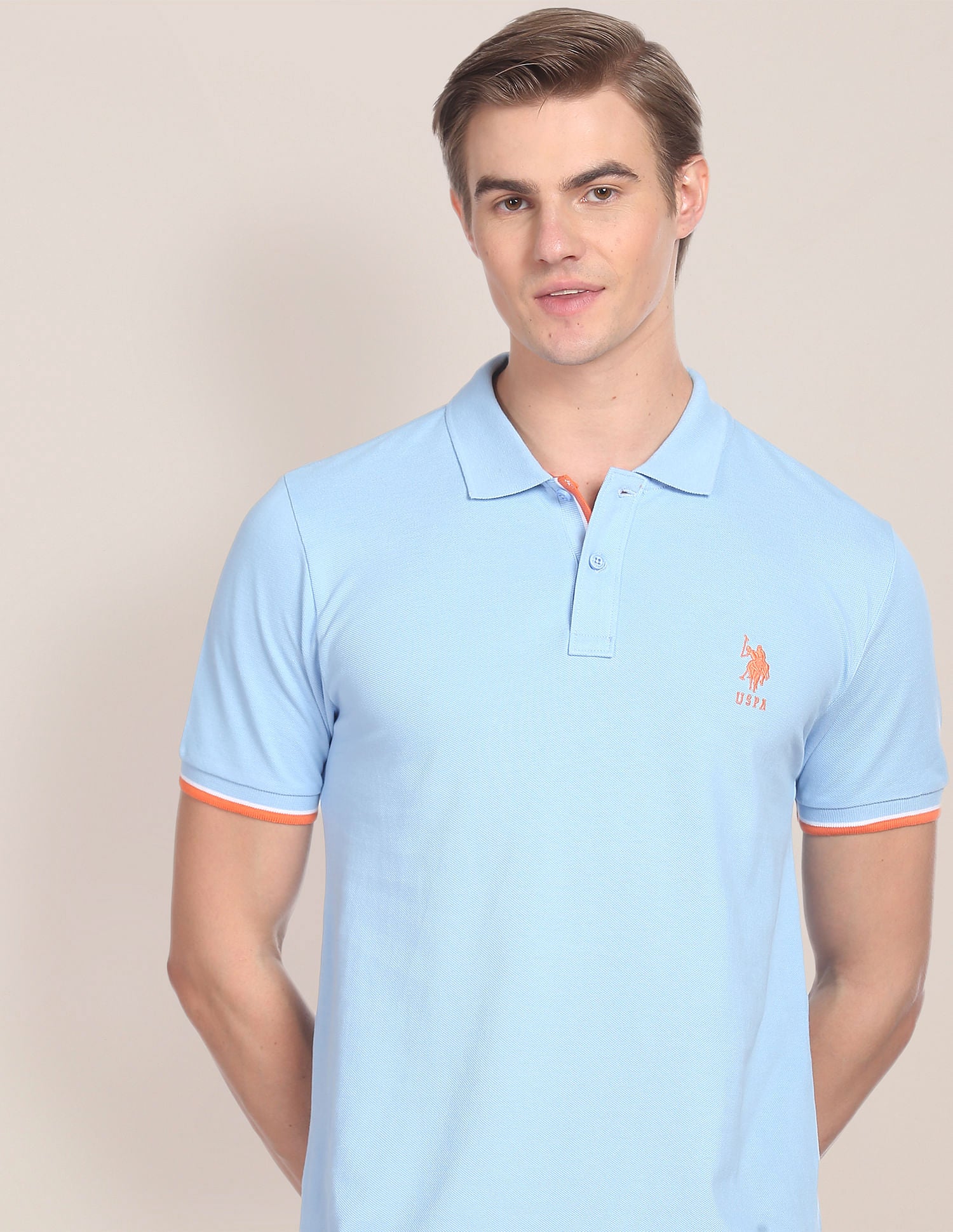 Solid Slim Fit Polo Shirt Light Blue - U.S. Polo Assn. India | Large