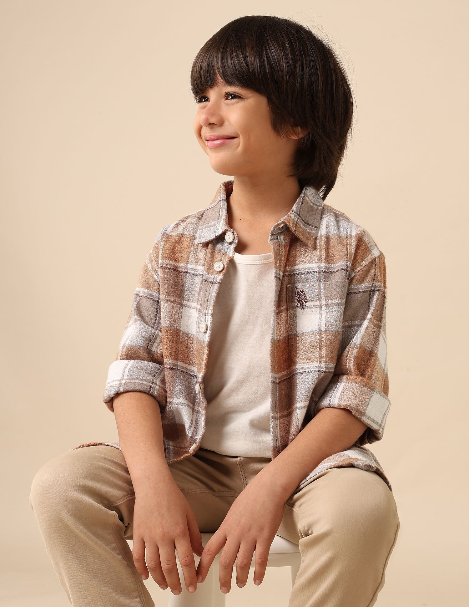 Boys All Over Printed Regular Fit Shirt Off White - U.S. Polo Assn. India | Large