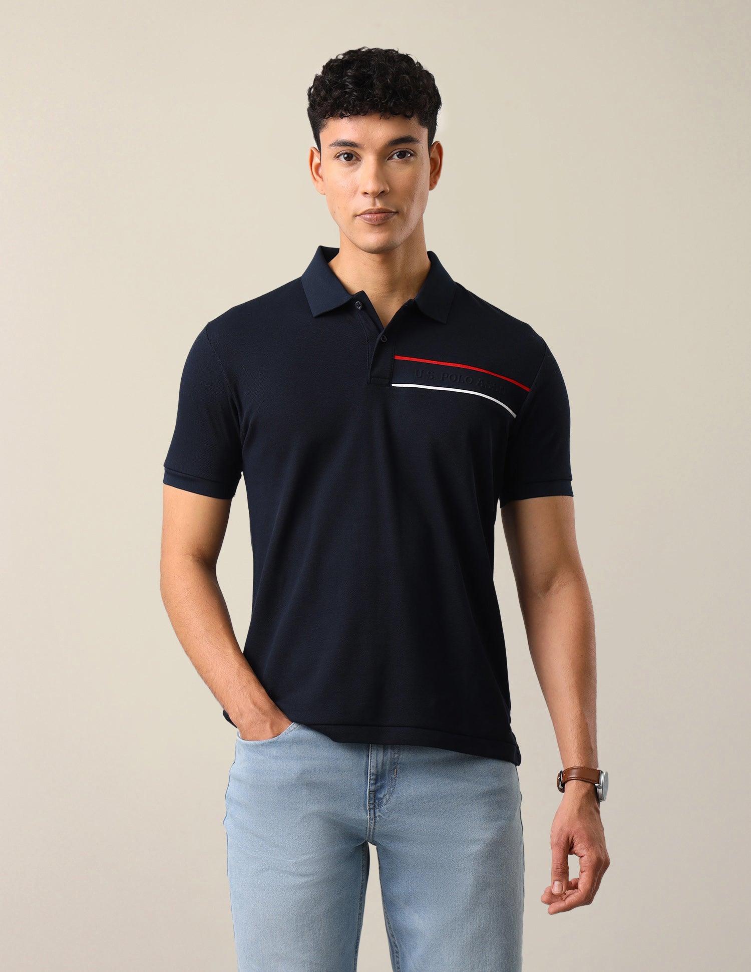 Solid Slim Fit Polo Shirt Navy - U.S. Polo Assn. India | Large