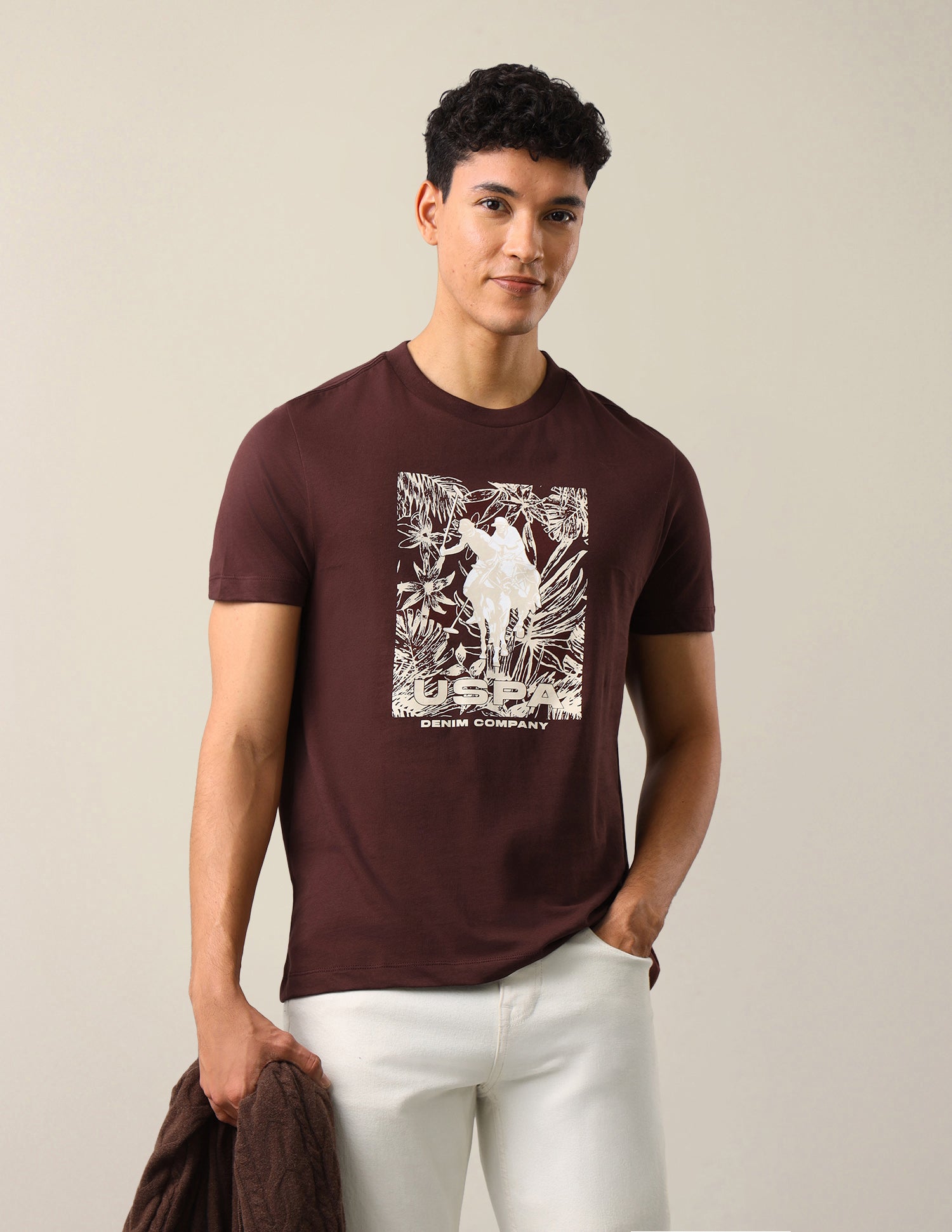 Graphic Brand Printed Regular Fit T-Shirt Maroon - U.S. Polo Assn. India | Large