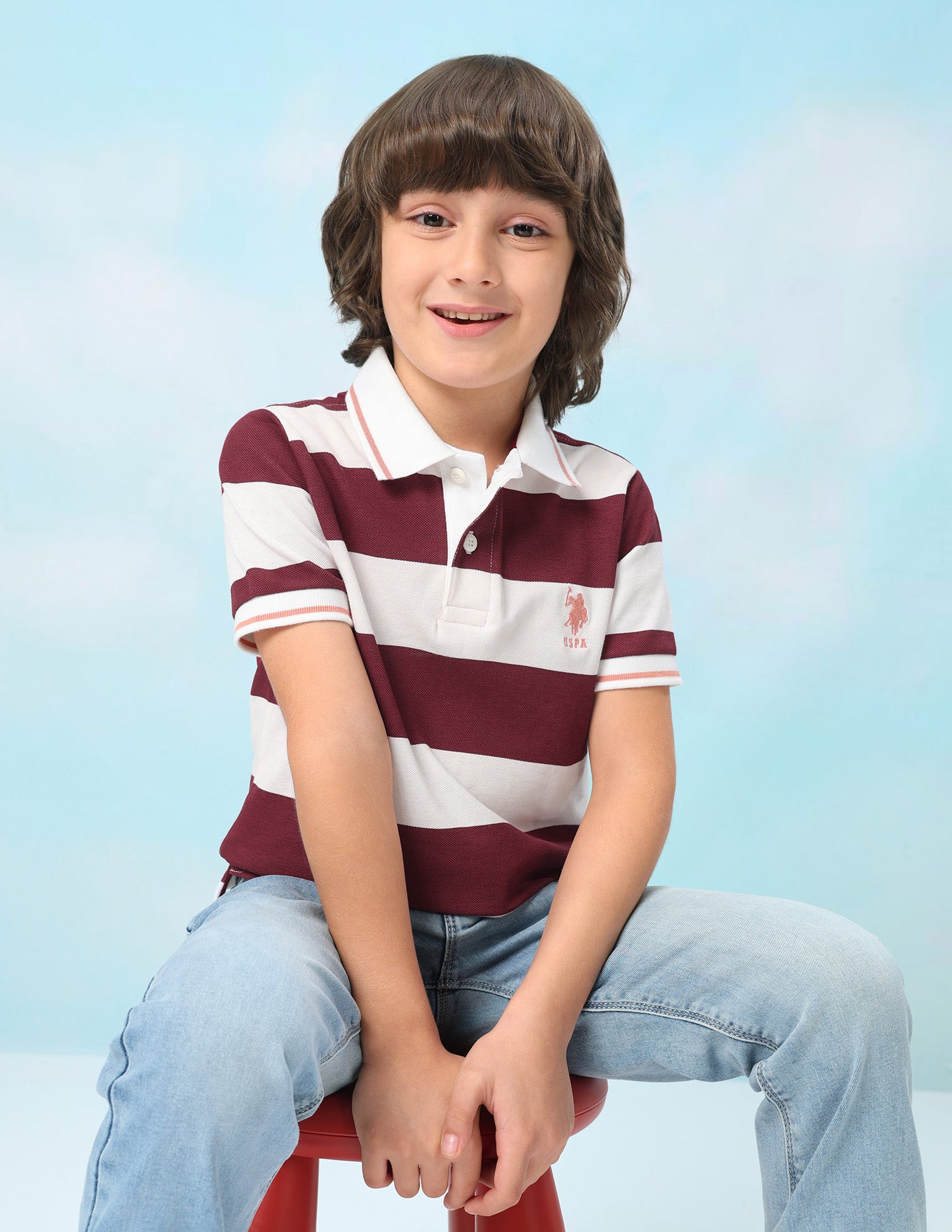 Horizontal Striped Regular Fit Polo Shirt Light Brown - U.S. Polo Assn. India | Large