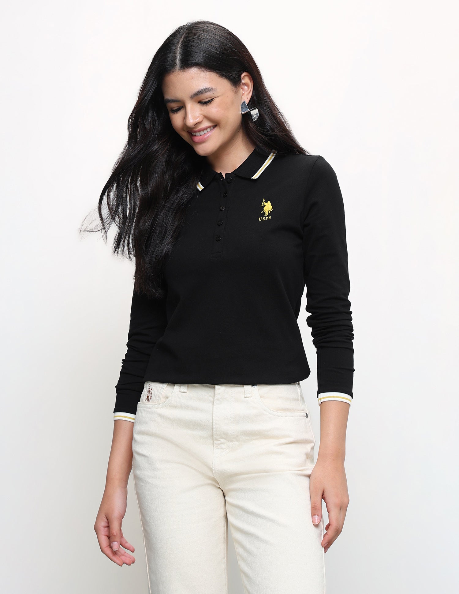 Solid Regular Fit Polo Shirt Black - U.S. Polo Assn. India | Large