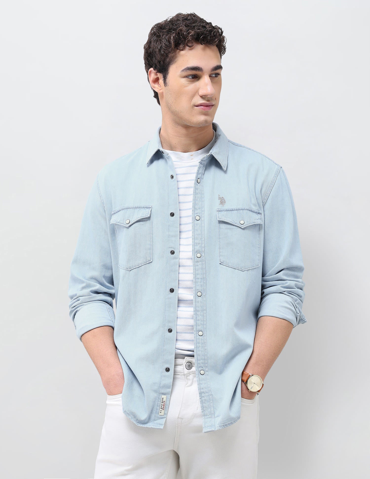 Solid Regular Fit Shirt Blue - U.S. Polo Assn. India | Large
