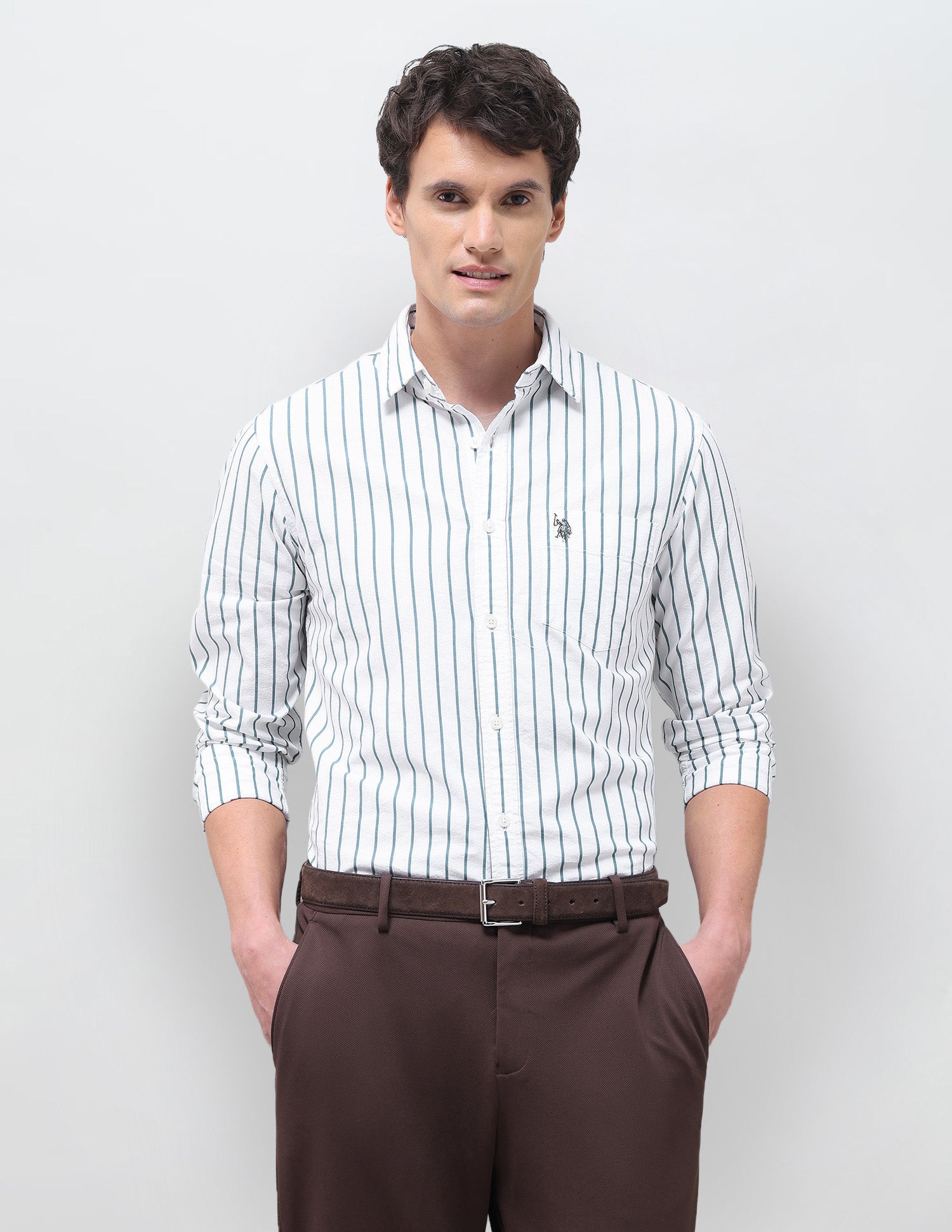 Vertical Striped Tailored Fit Shirt White - U.S. Polo Assn. India | Large