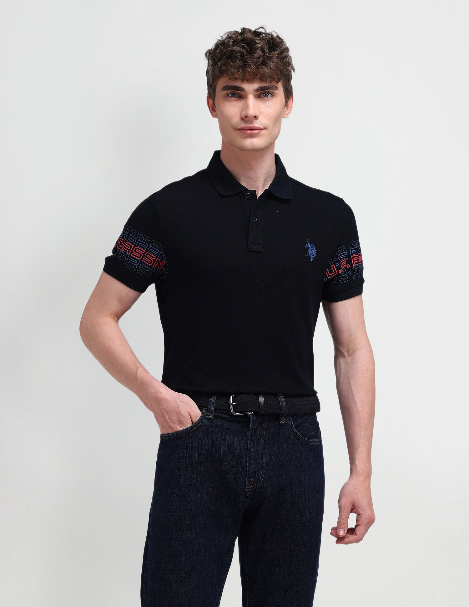 Muscle Fit Typography Polo Shirt Black - U.S. Polo Assn. India | Large