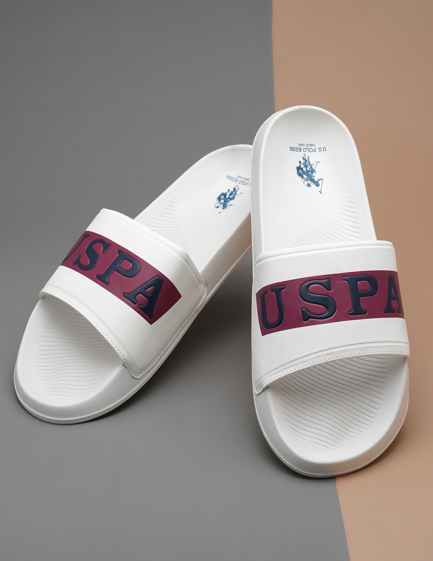 Men Ceder 2.0 Brand Embossed Sliders White - U.S. Polo Assn. India | Large