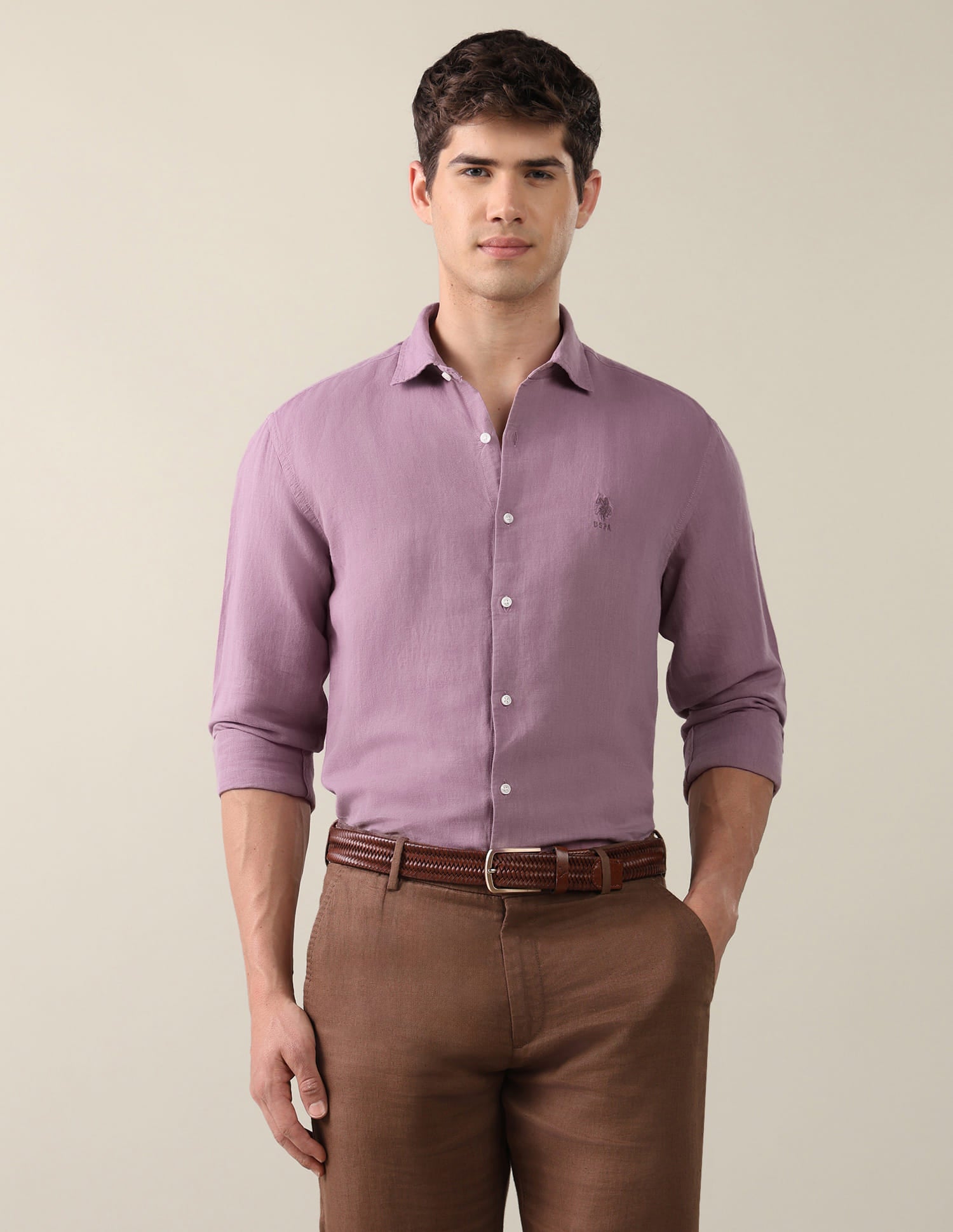 Solid Regular Fit Shirt Purple - U.S. Polo Assn. India | Large
