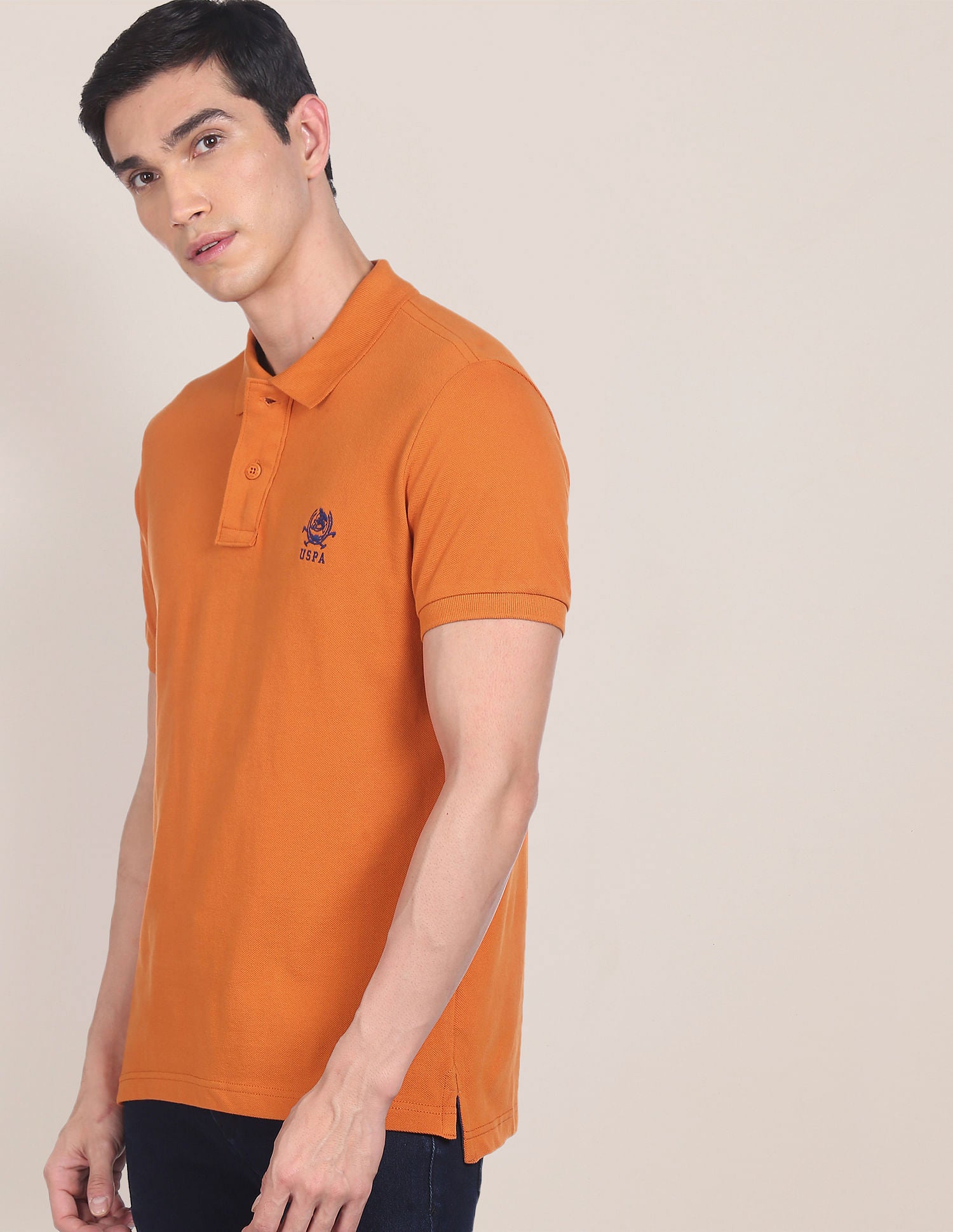 Pure Cotton Solid Pique Polo Shirt Orange - U.S. Polo Assn. India | Large