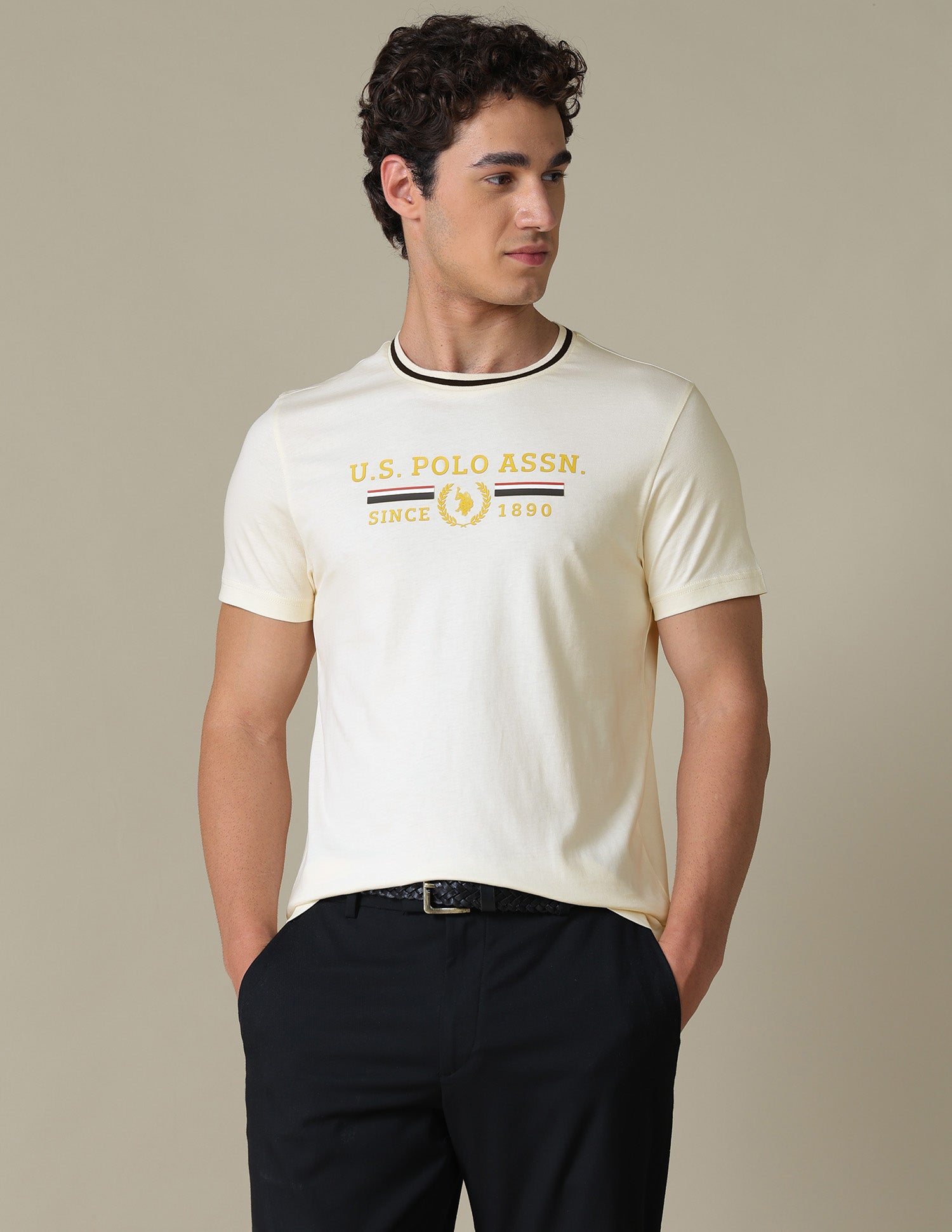 Brand Printed Slim Fit T-Shirt Off White - U.S. Polo Assn. India | Large