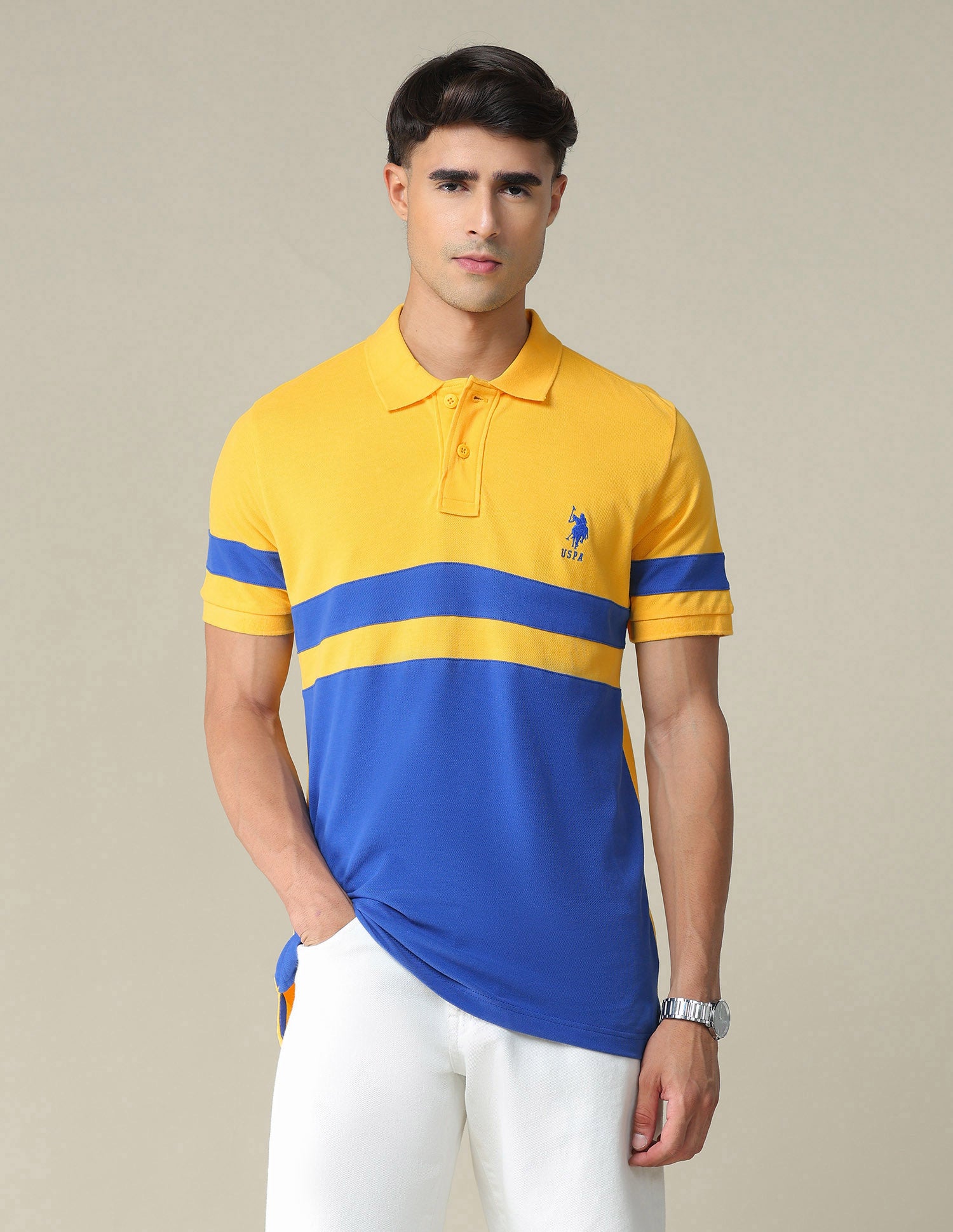 Colour Block Pique Polo Shirt